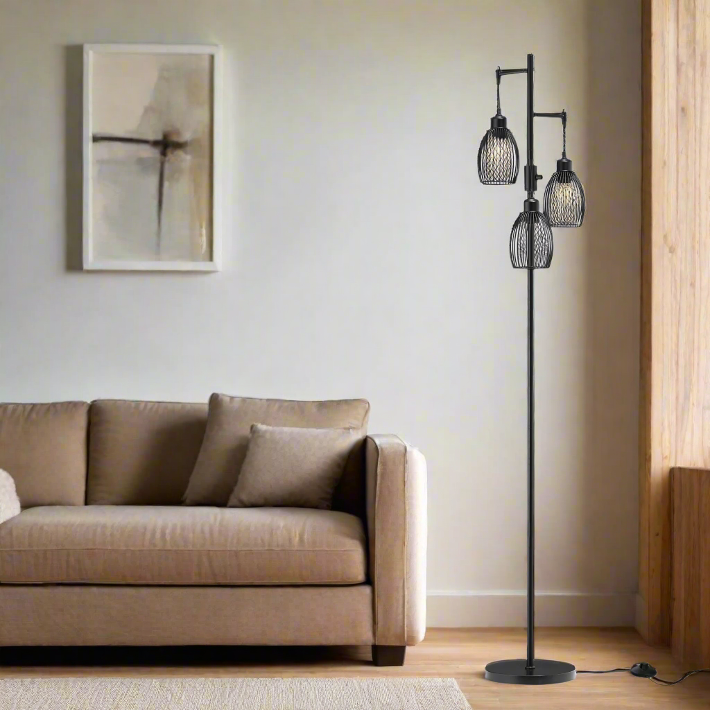 Industrial 3-Shade Dimmable Floor Lamp - Black