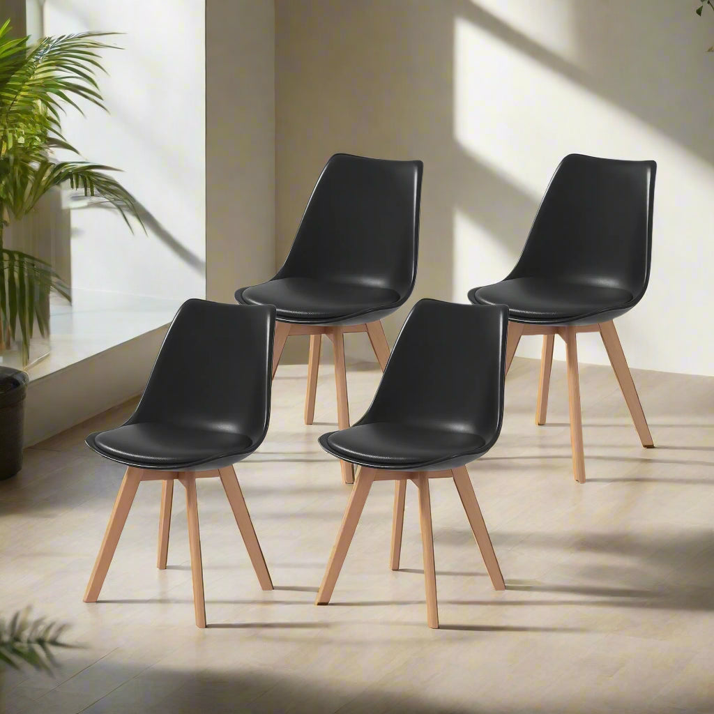 Modern Dining Chairs Set of 4 with PU Leather Cushions - Black