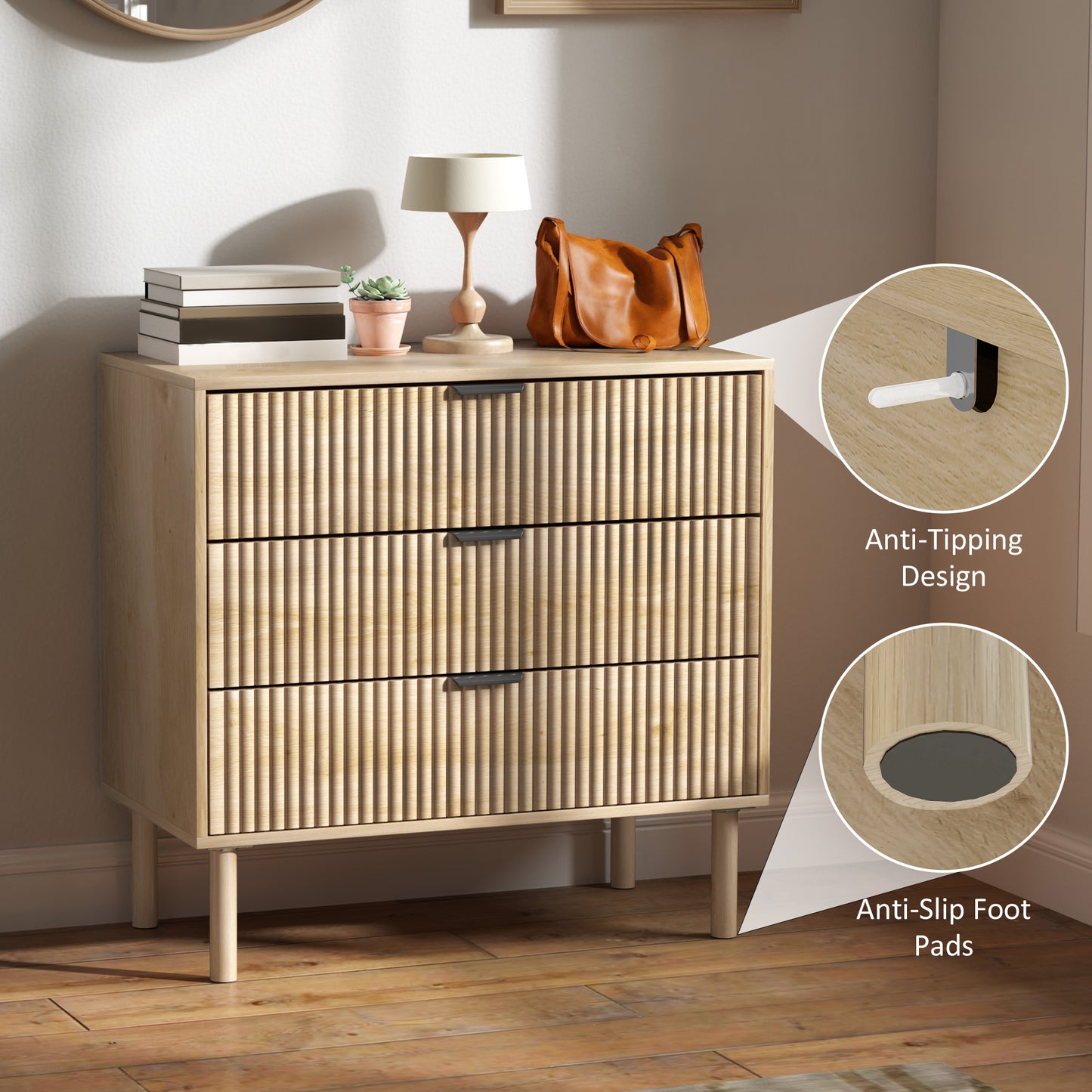 3-Drawer Dresser with Fluted Panels