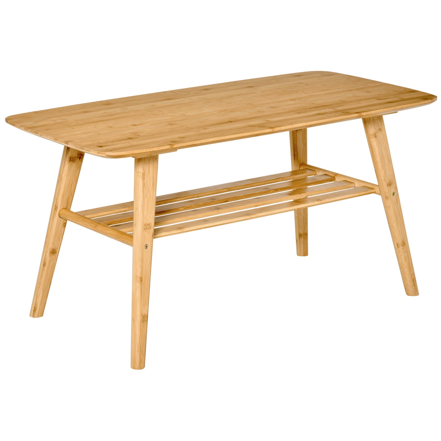 2-Tier Bamboo Coffee Table with Storage Shelf, Natural