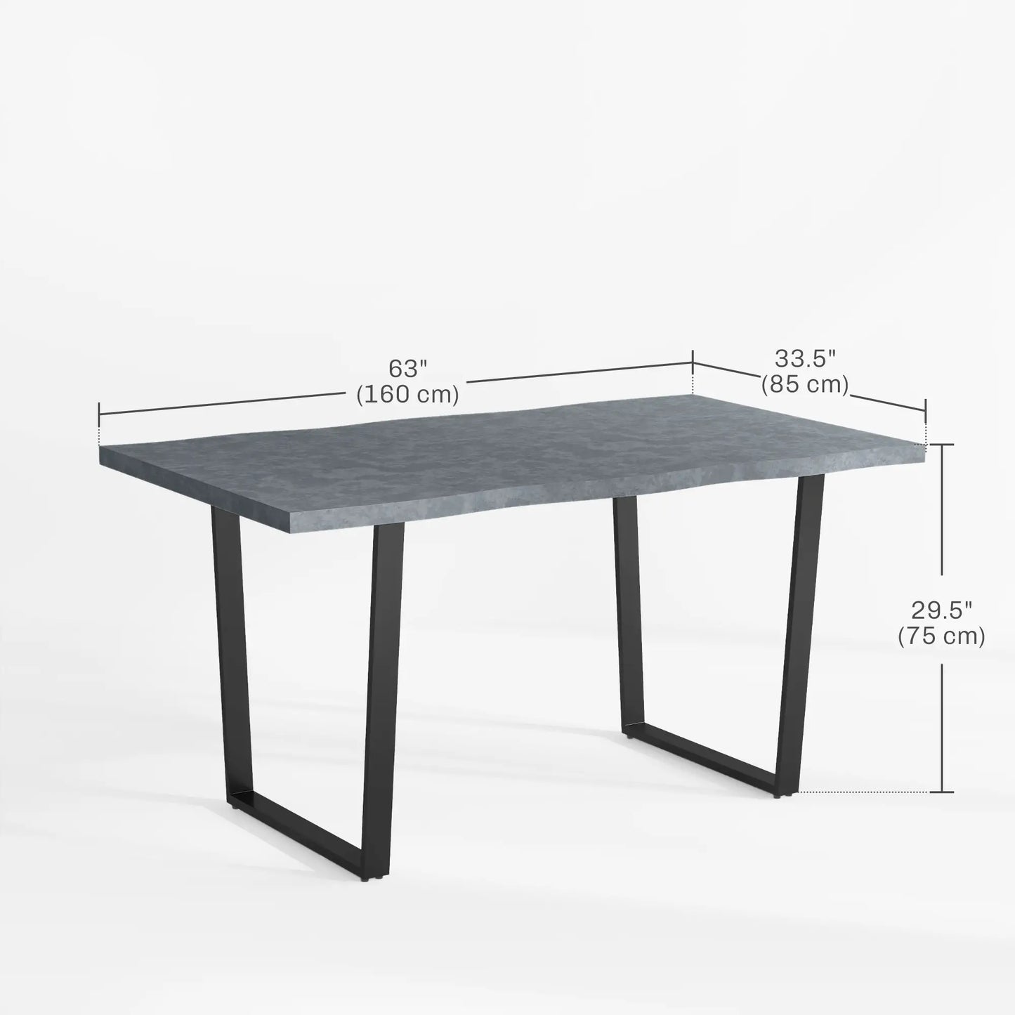 63" Industrial Dining Table with Wave Edge and Steel Legs - Cement Gray