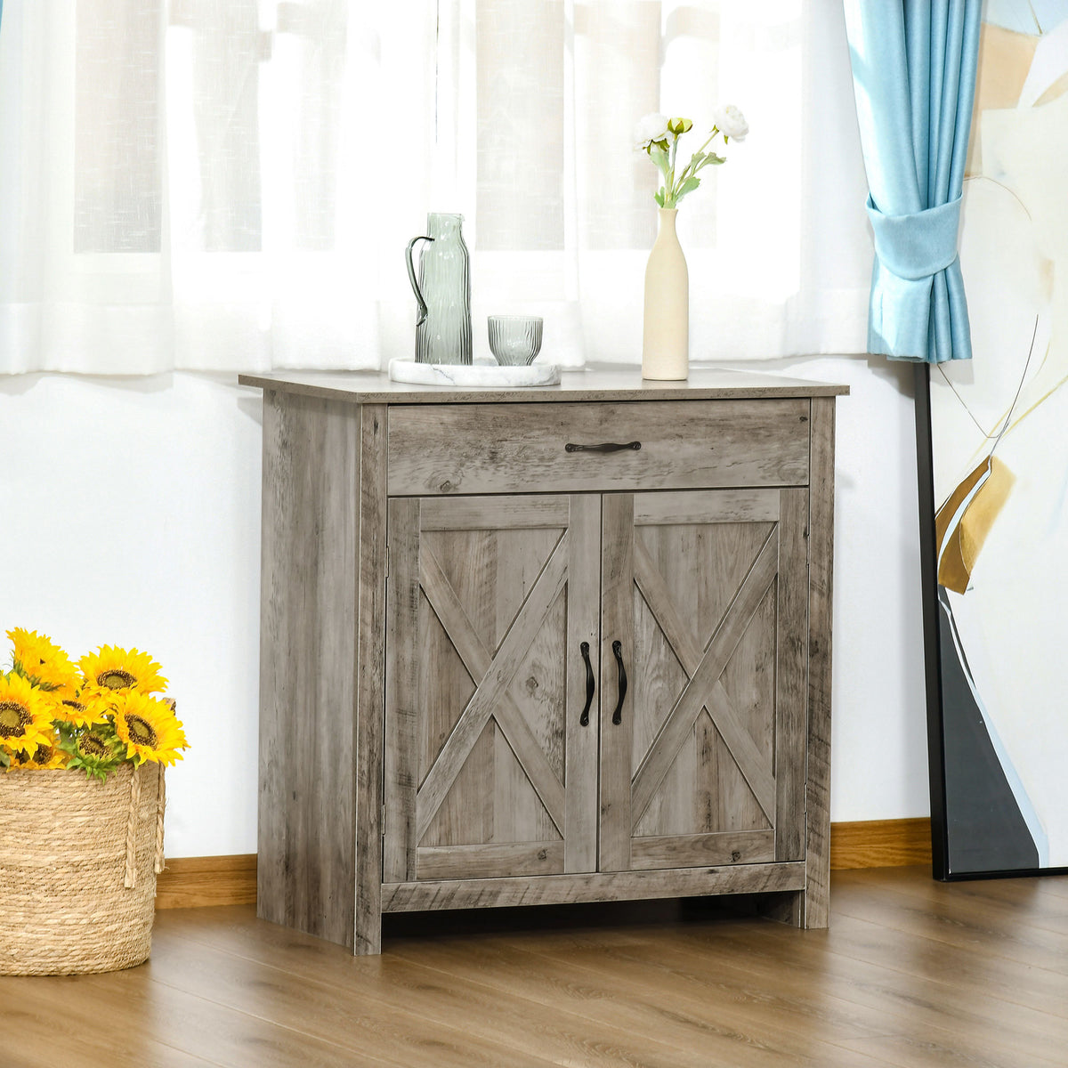 Farmhouse Sideboard Buffet with Barn Doors, Ash Grey