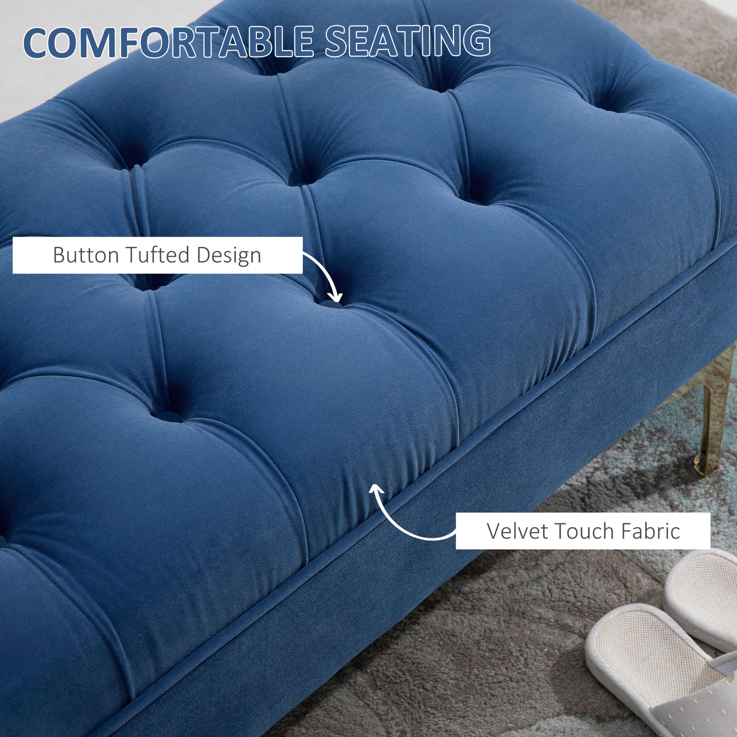 Navy Blue Button-Tufted Bench – Premium Upholstered Seating