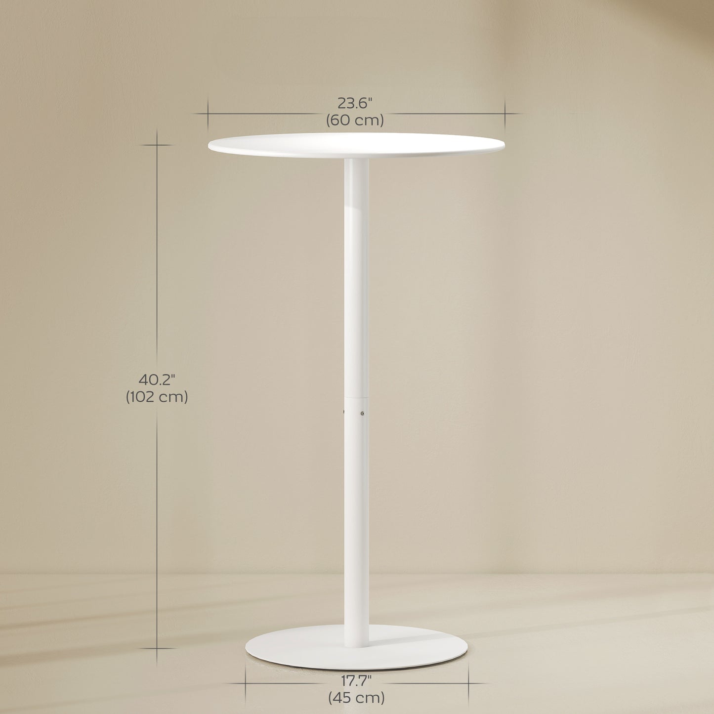 Round Bar Table with Steel Frame for 2 People, Indoor/Outdoor Use, White
