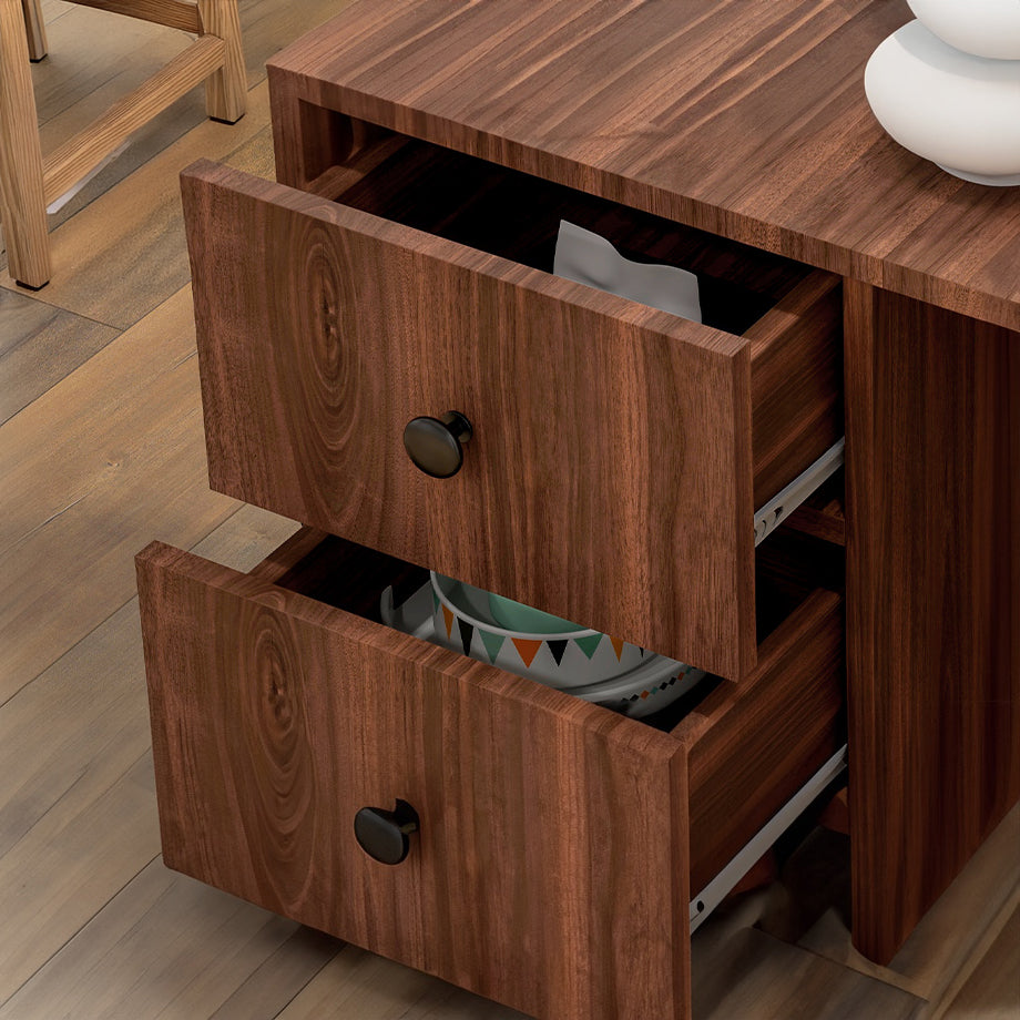 Drop Leaf Dining Table with Drawers and Cabinet - Brown