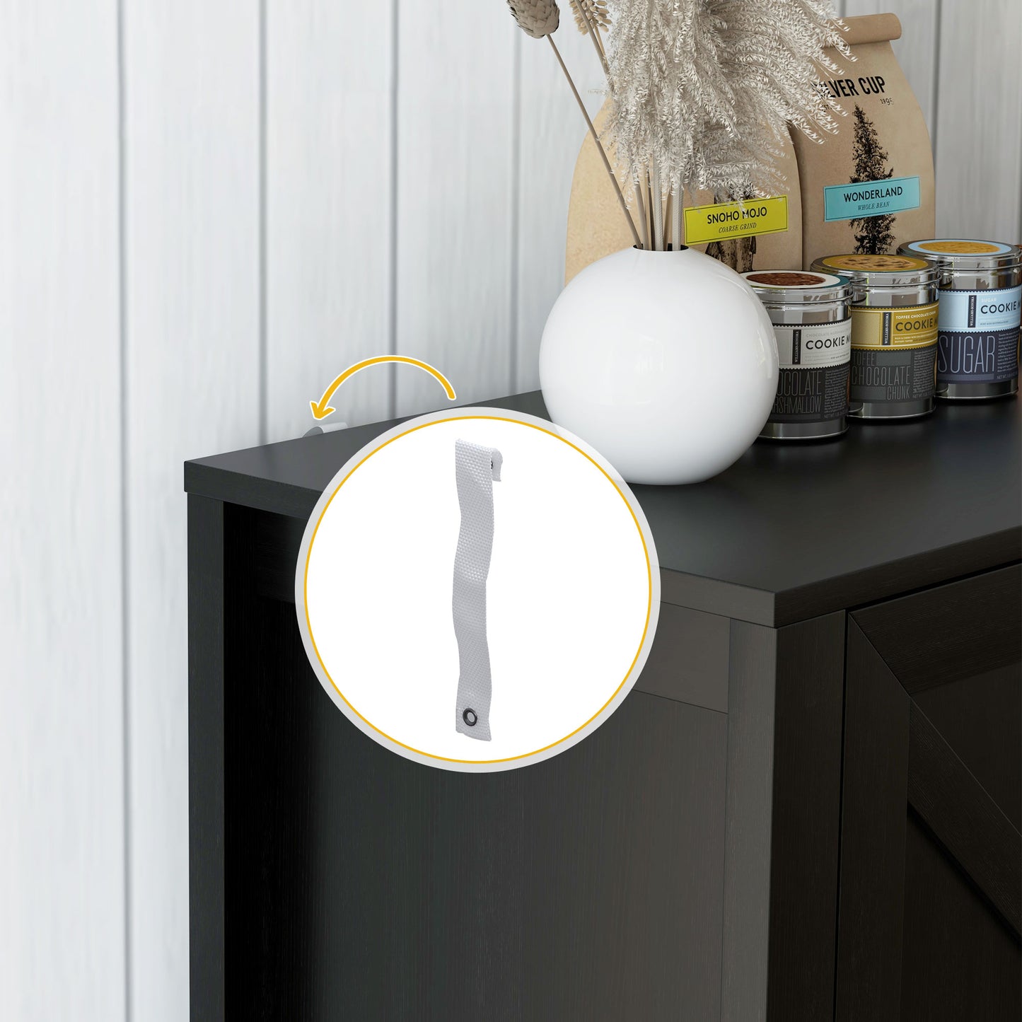 Farmhouse Buffet Storage Cabinet with Barn Door Design - Black Oak