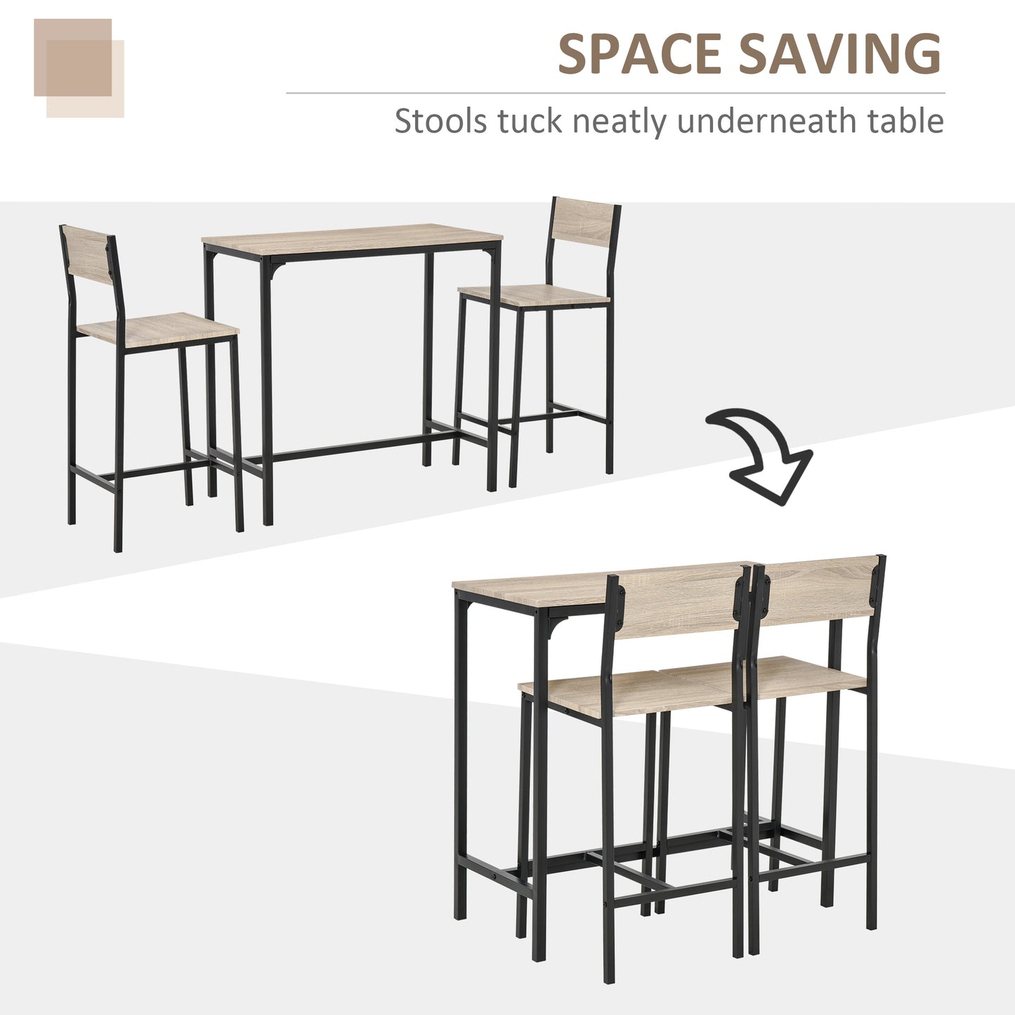 3-Piece Industrial Counter Height Table Set with High Back Stools - Natural Wood