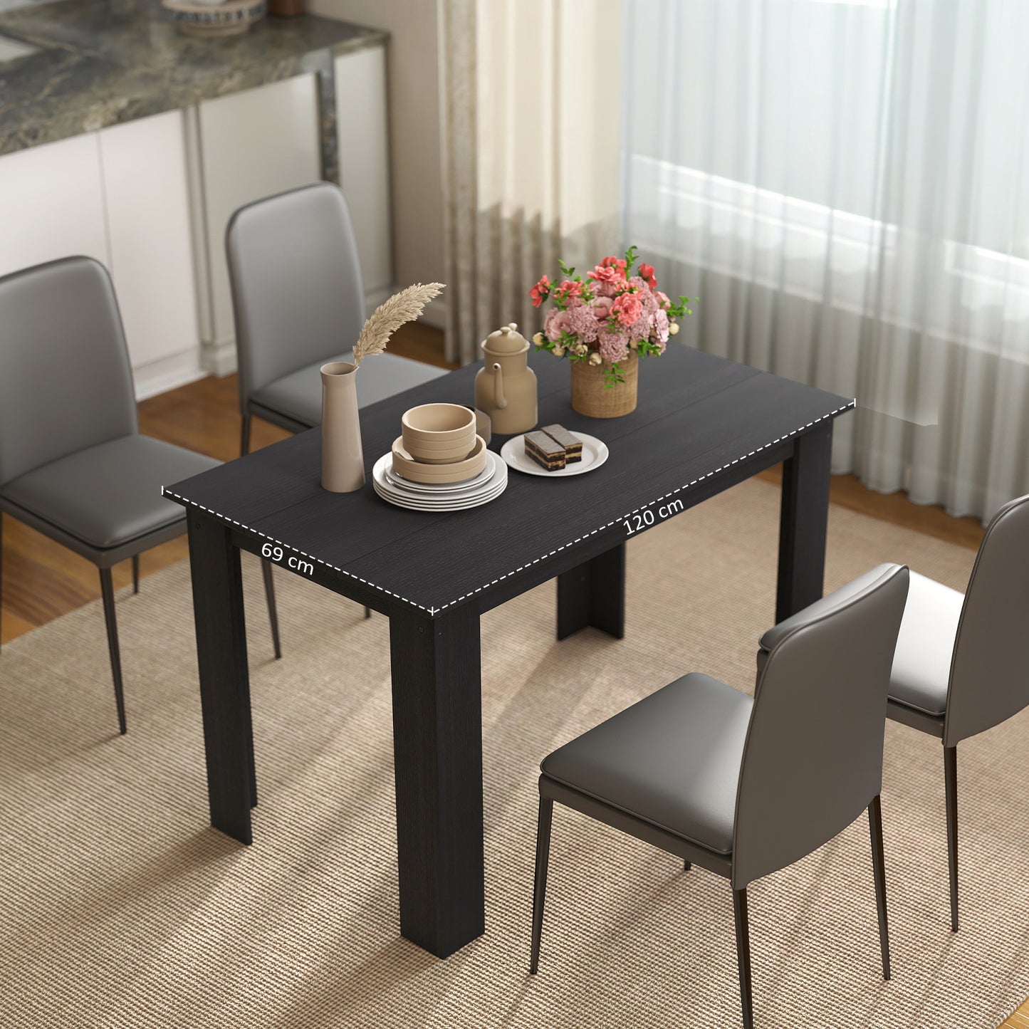 47" Kitchen Table for 4-6 People - Black