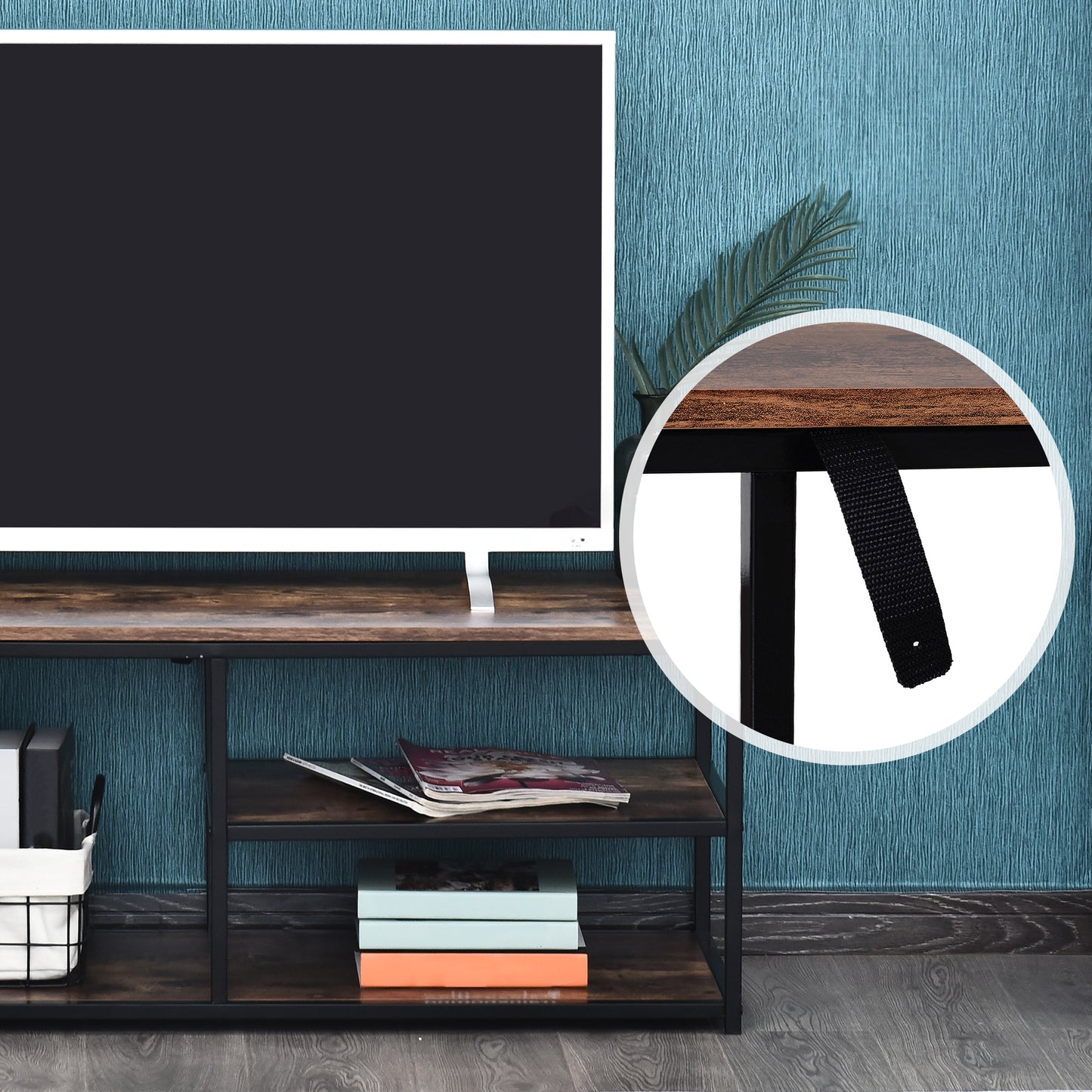 Industrial TV Stand with Metal Frame and Storage Cabinet