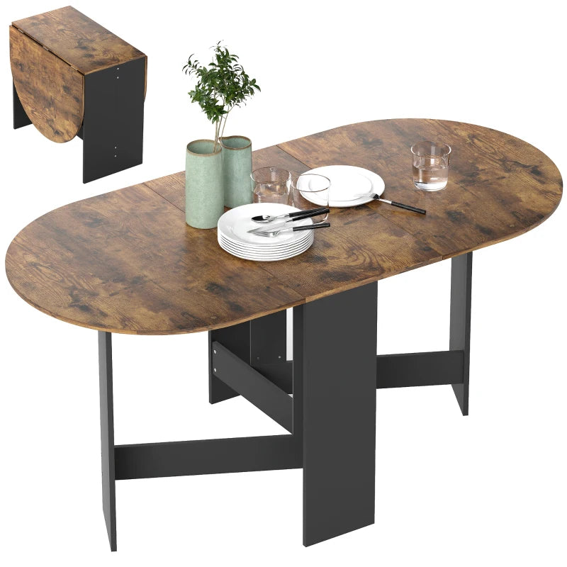 Oval Drop Leaf Dining Table with Space-Saving Design for Up to 6 People, Rustic Brown
