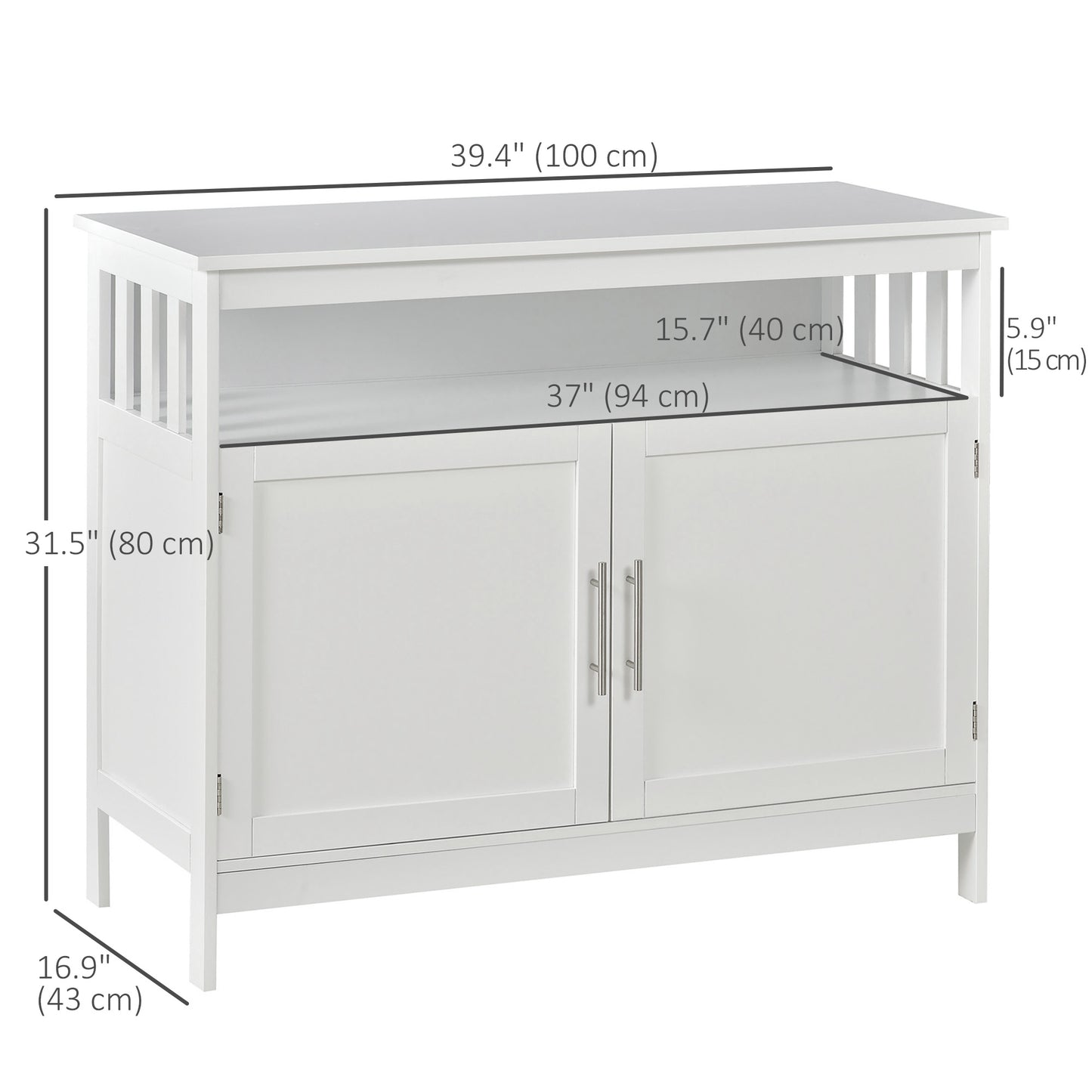 39" Wooden Console Table with Cabinet and Open Shelf, White