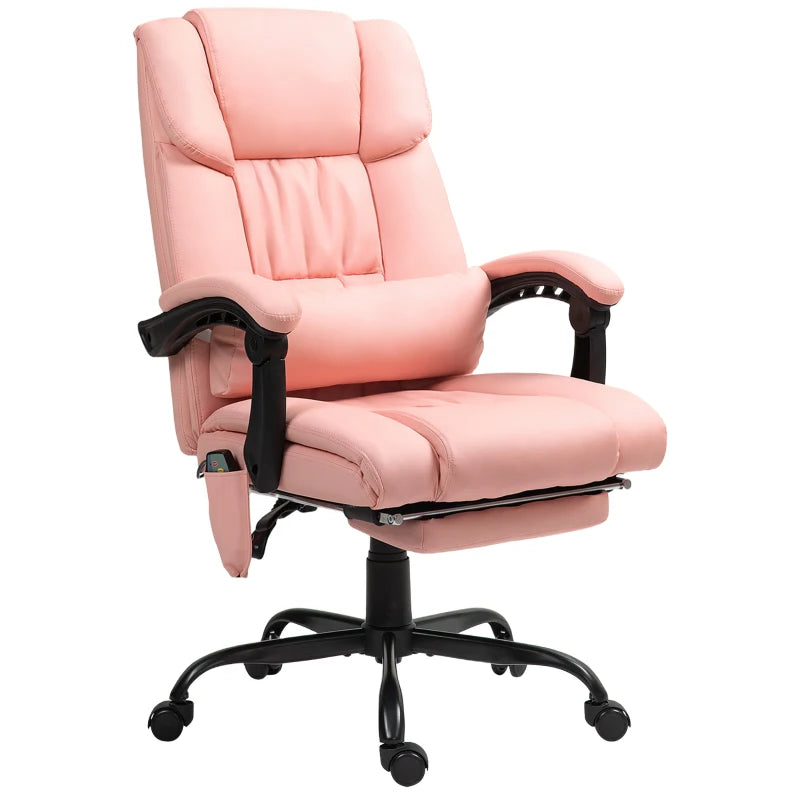 6-Point Massage Office Chair with Adjustable Height and Retractable Footrest, Pink