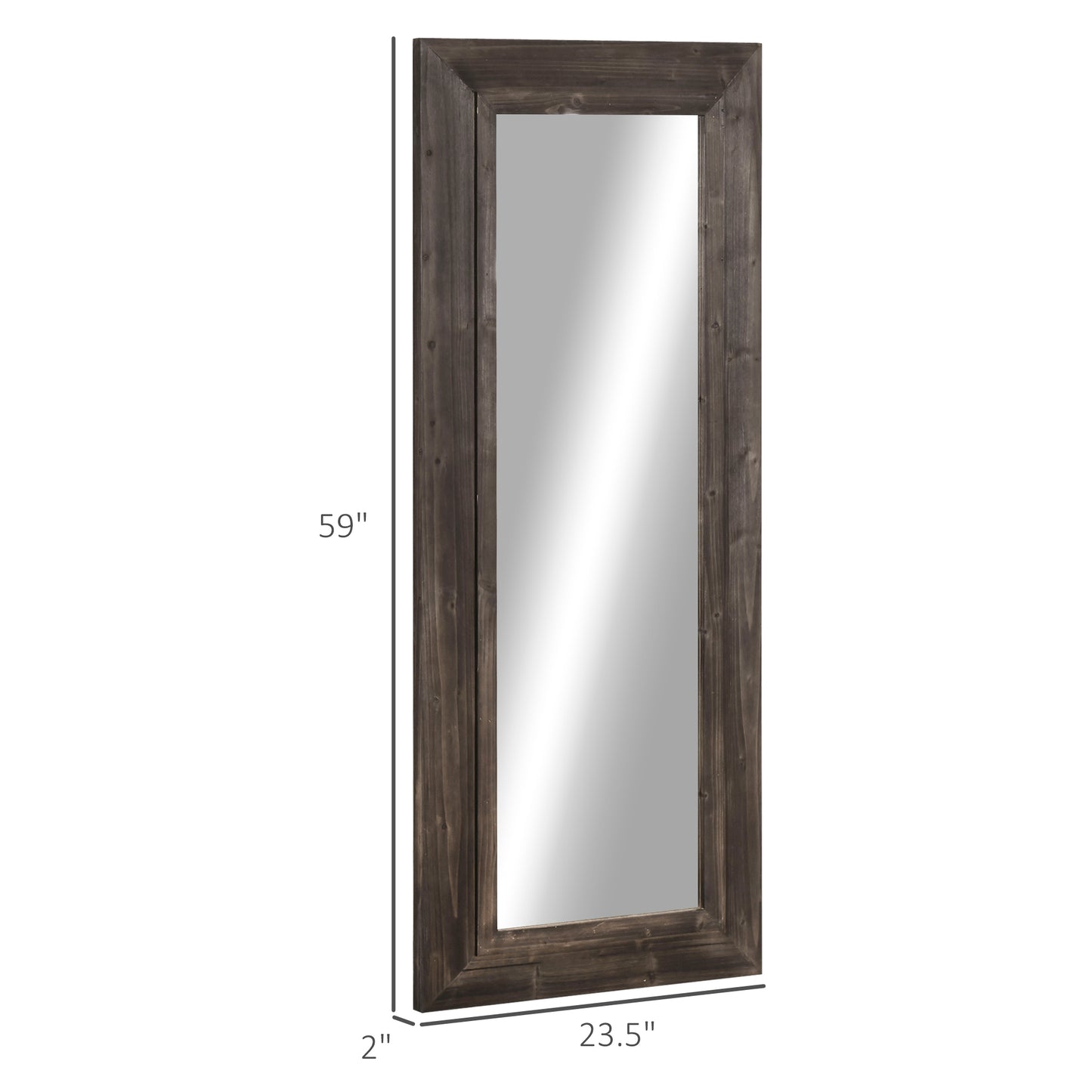 Farmhouse Full Length Mirror, 59" x 23.5", Wall Mount or Leaner with Dark Brown Frame