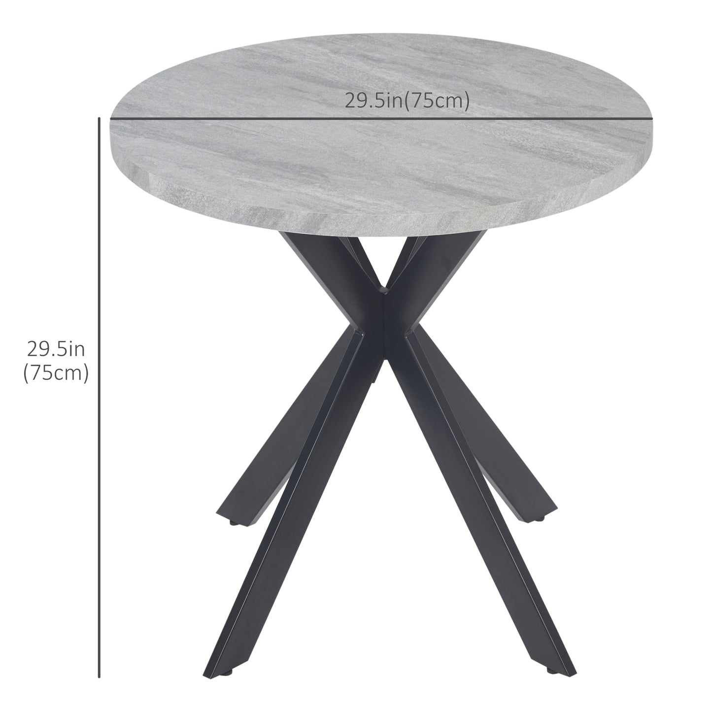 29" Round Dining Table with Steel Cross Legs, Gray