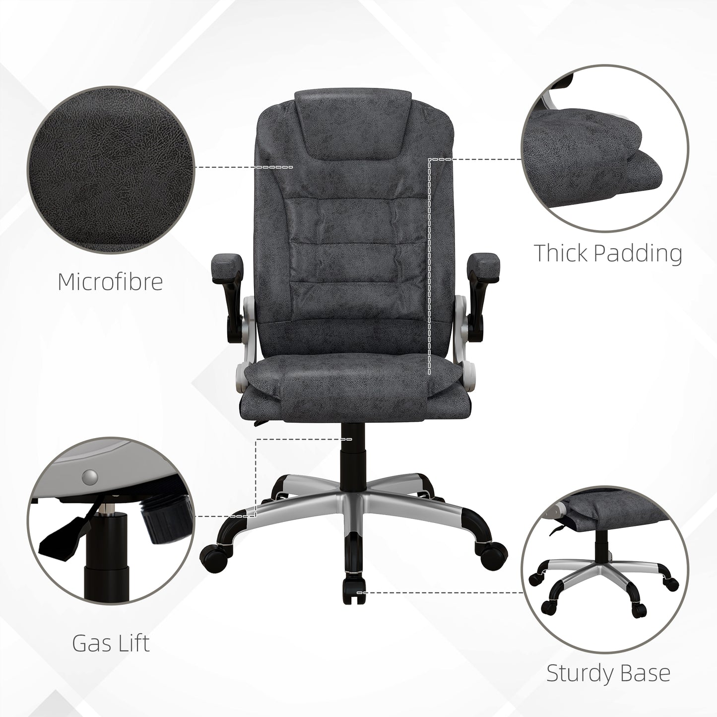 Heavy Duty Microfibre Office Chair with Flip-up Arms, Charcoal Grey (400 lbs Capacity)