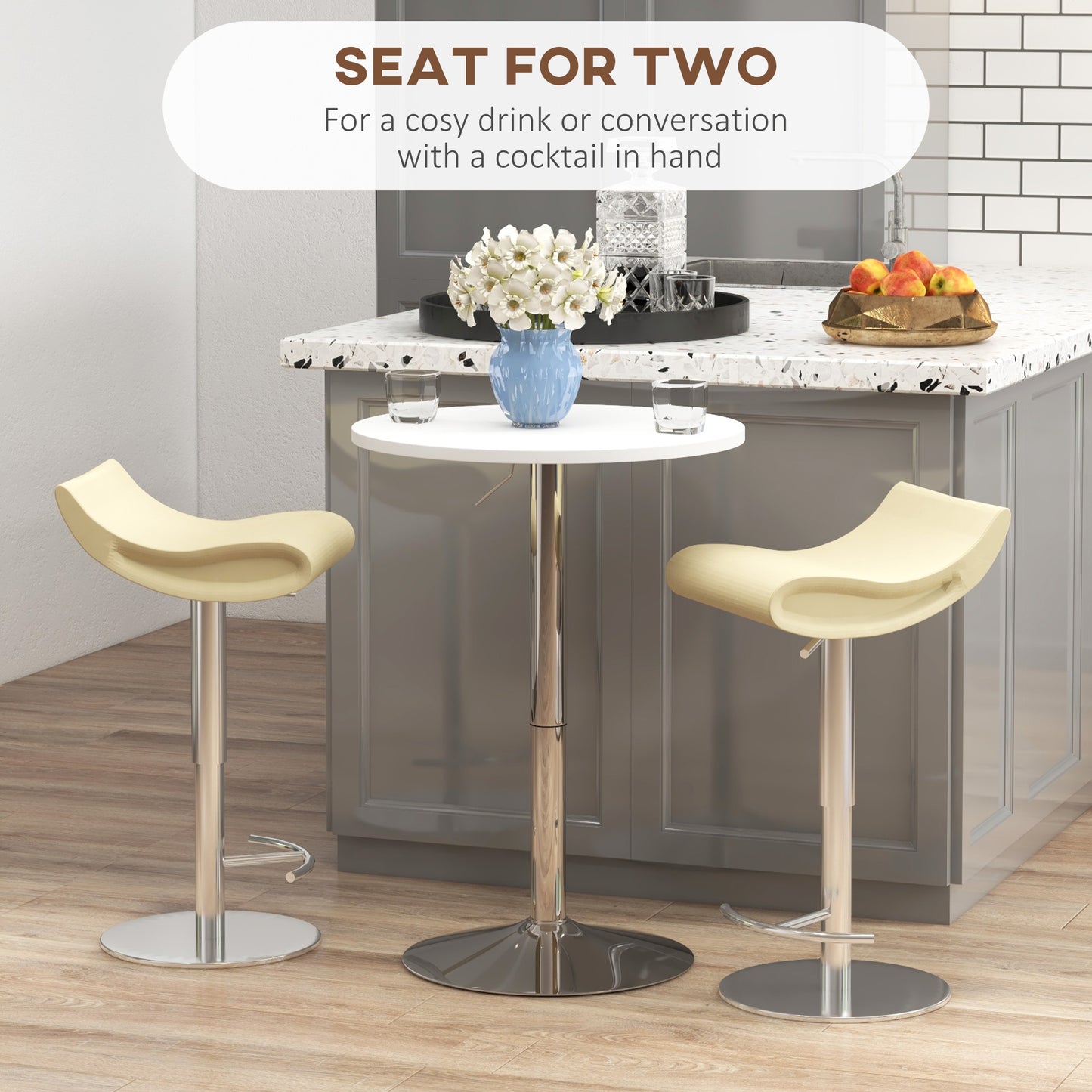 Adjustable Height Bar Table with 360° Swivel Top for 2 People, White
