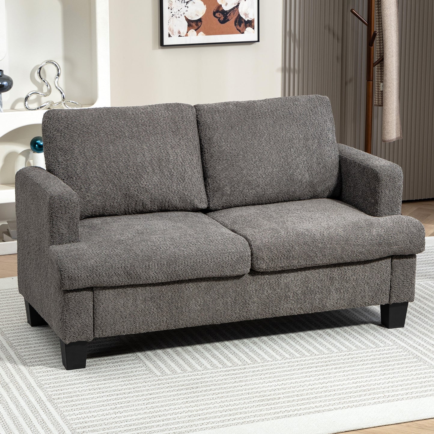 Chenille 2-Seater Loveseat with Tapered Legs - Dark Grey