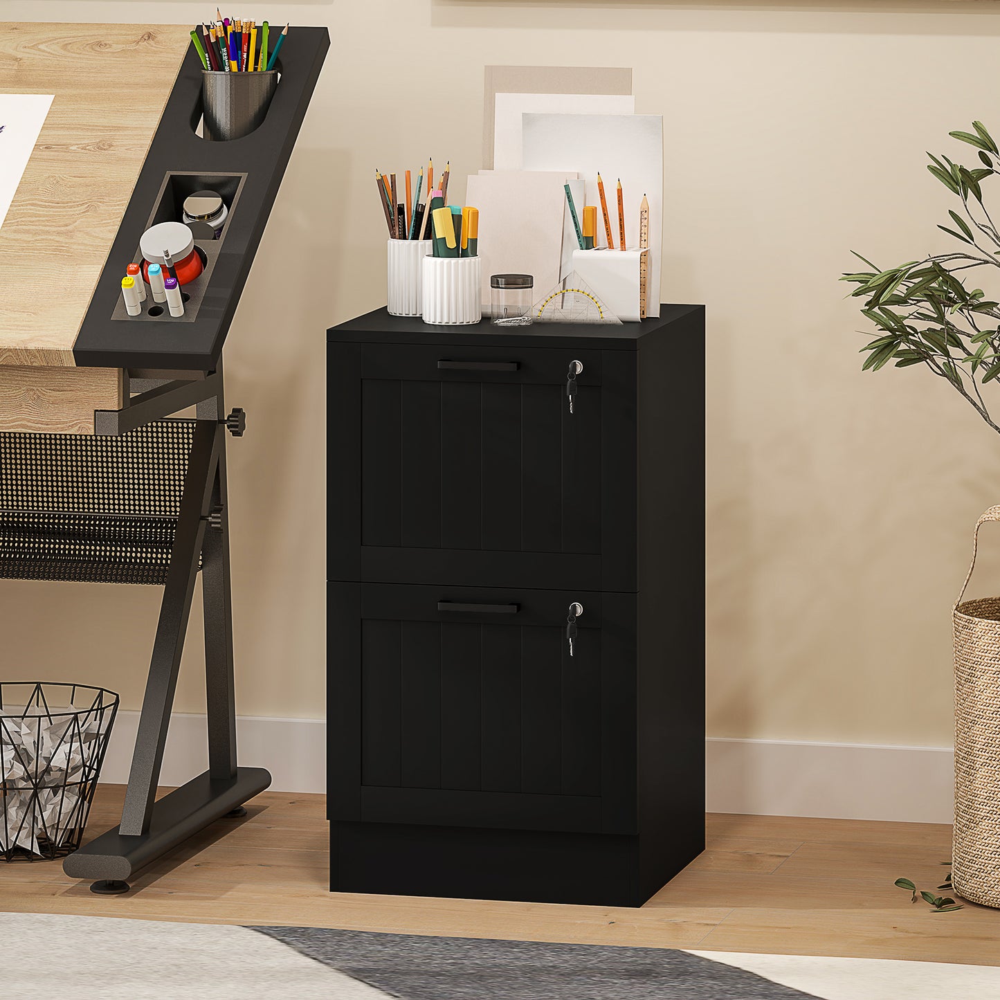 2-Drawer Locking File Cabinet with Adjustable Hanging Bars