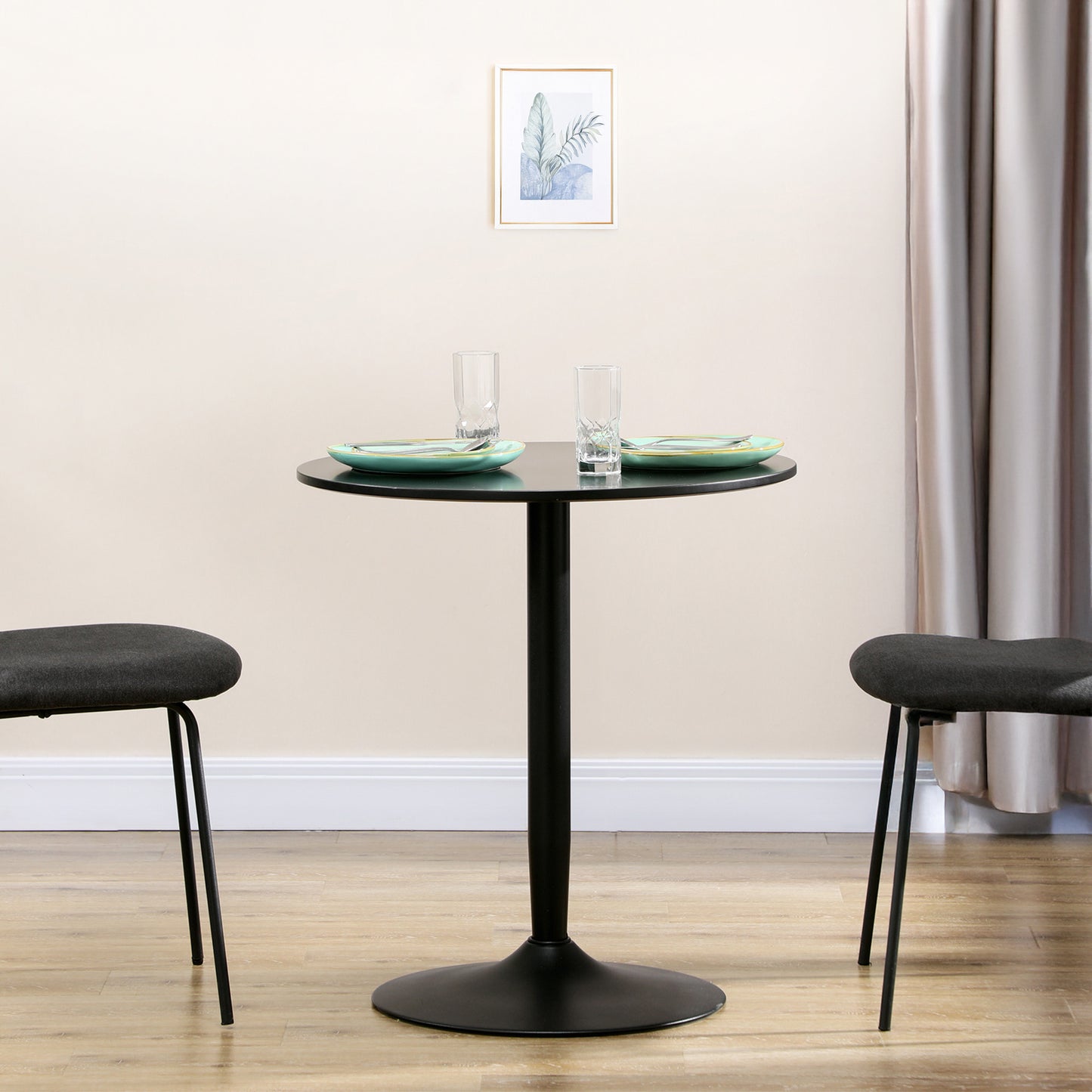 Modern Round Dining Table for 2 - Black