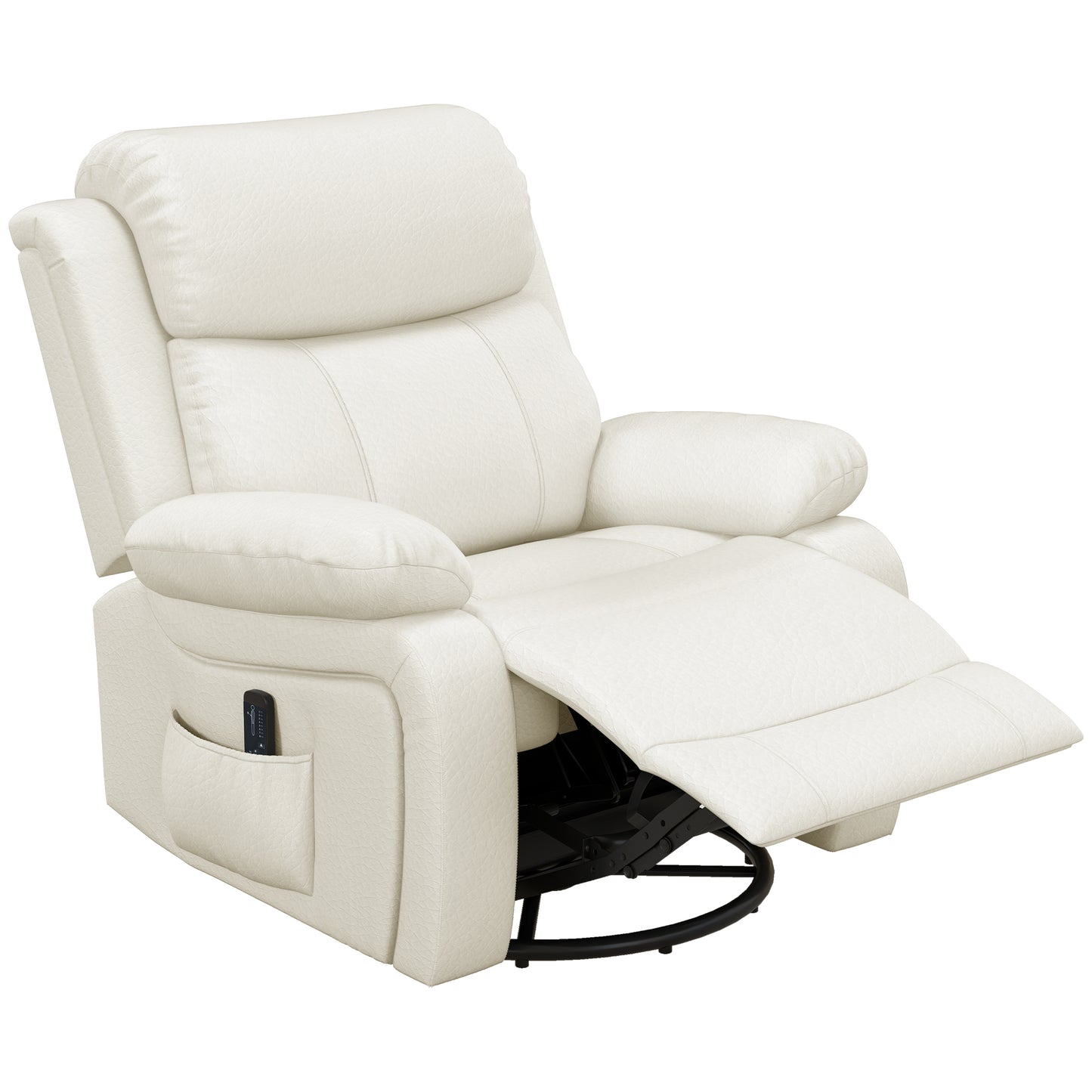 PU Leather Massage Recliner Chair with Swivel Base, Cream White