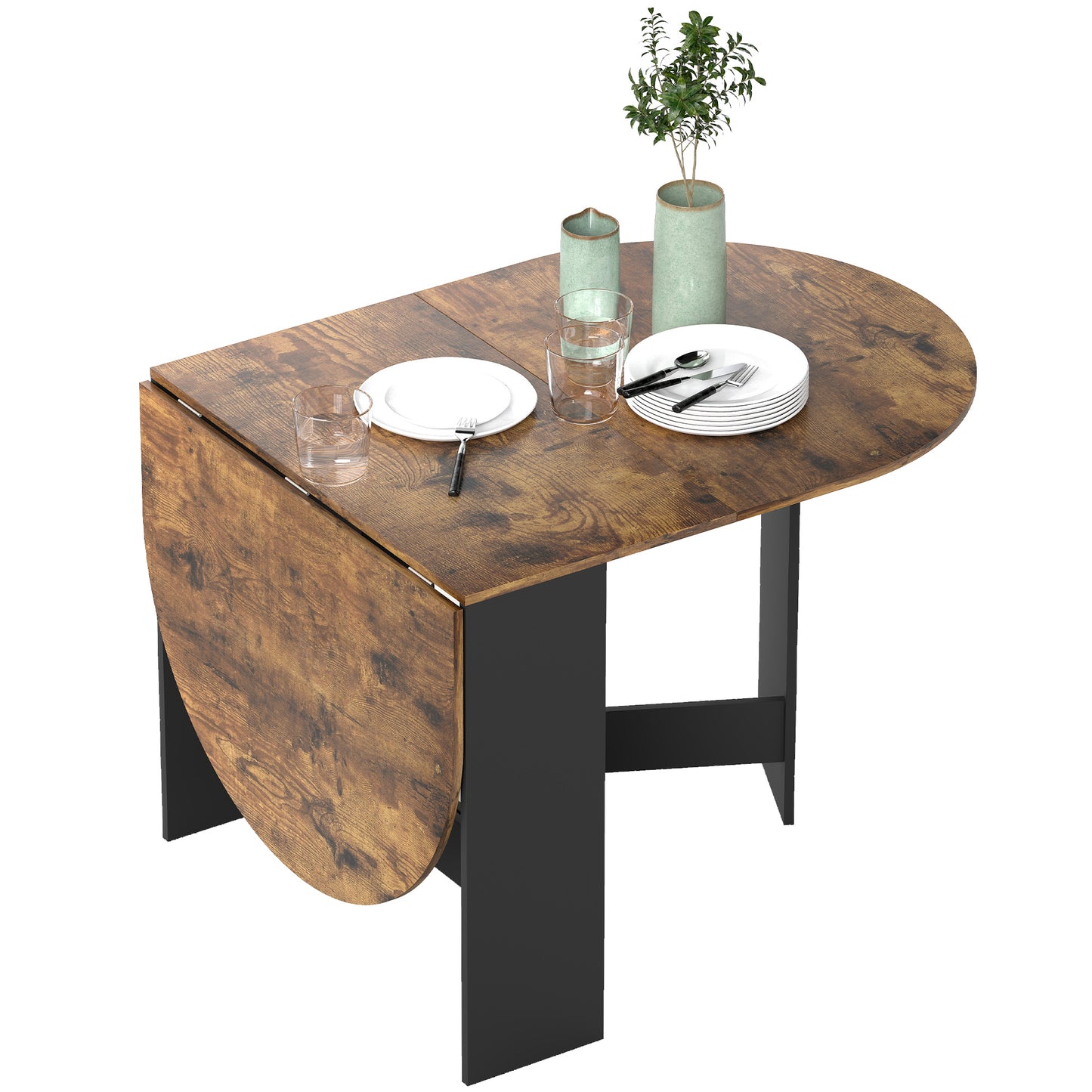 Oval Drop Leaf Dining Table with Space-Saving Design for Up to 6 People, Rustic Brown