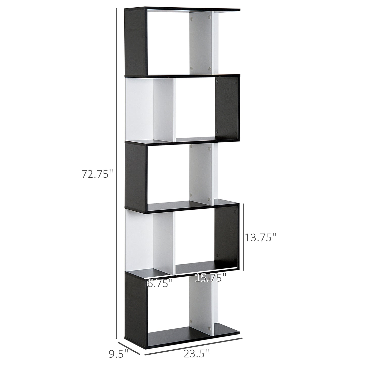 Modern 5-Tier S-Shaped Display Bookcase, Black