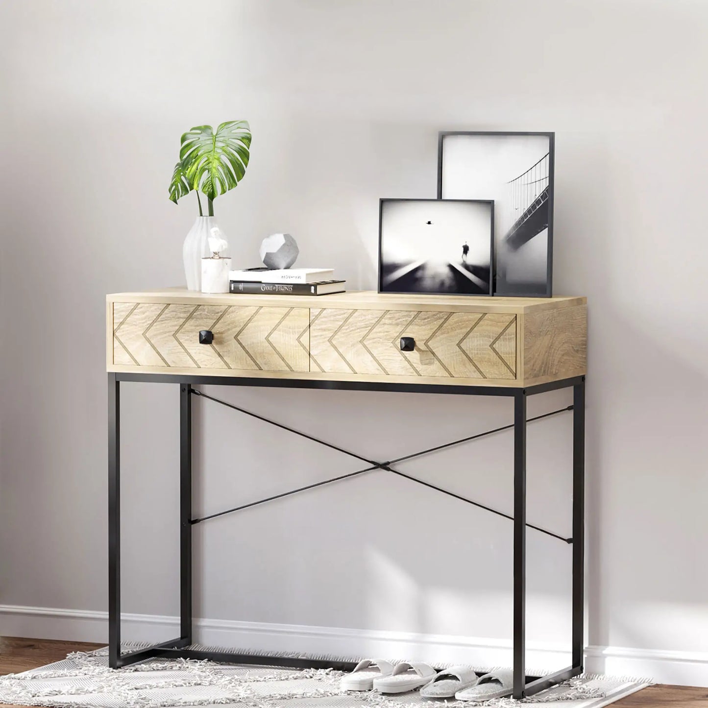 36" Industrial Console Table with 2 Storage Drawers