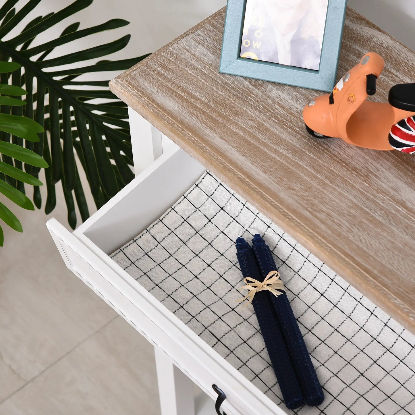 30" Console Table with Retro Design and Multi-Level Storage, White