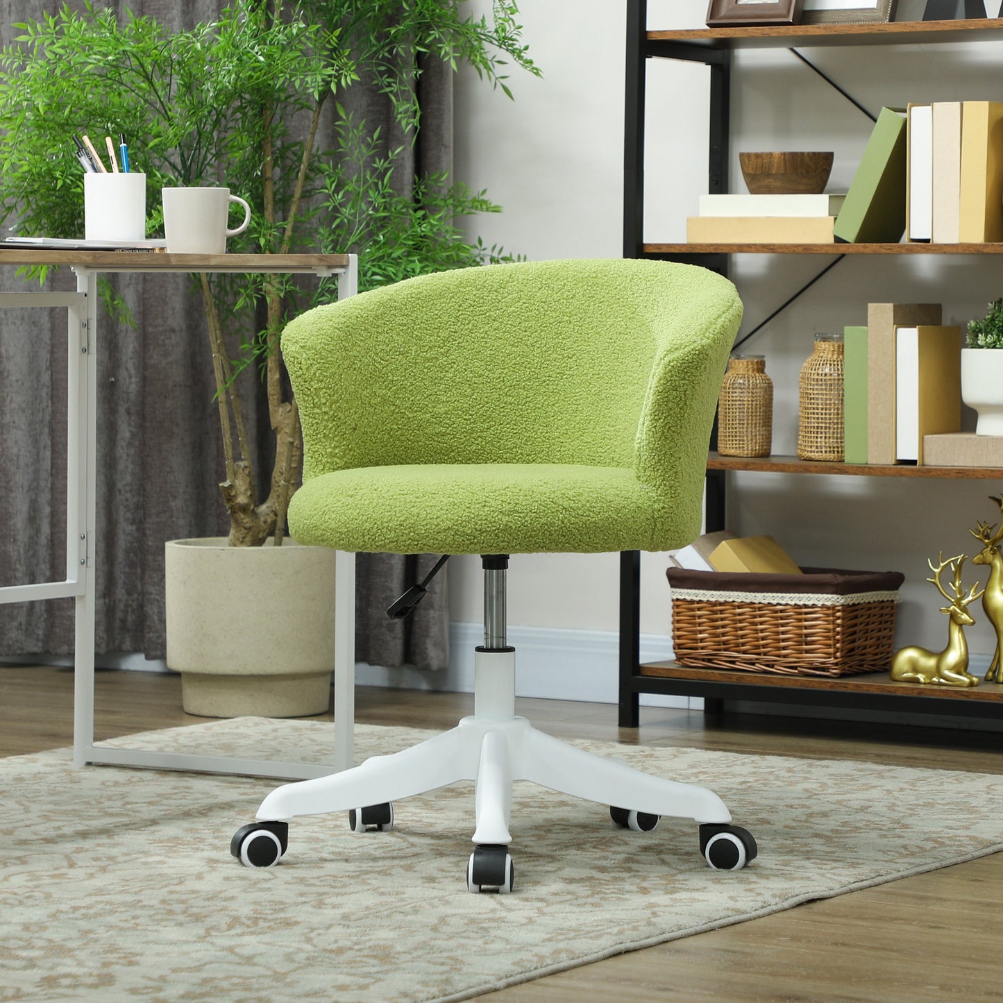 Adjustable Height Swivel Office Chair with Teddy Fleece Upholstery, Light Green
