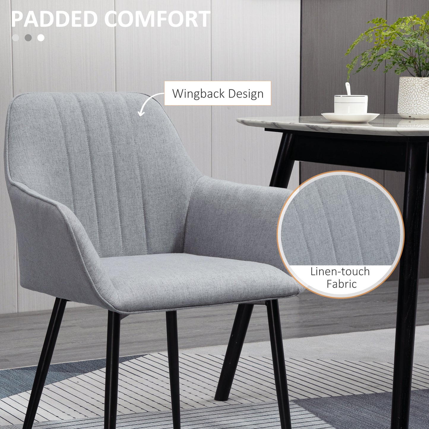 Linen Fabric Dining Chairs with Metal Legs, Light Grey (Set of 2)