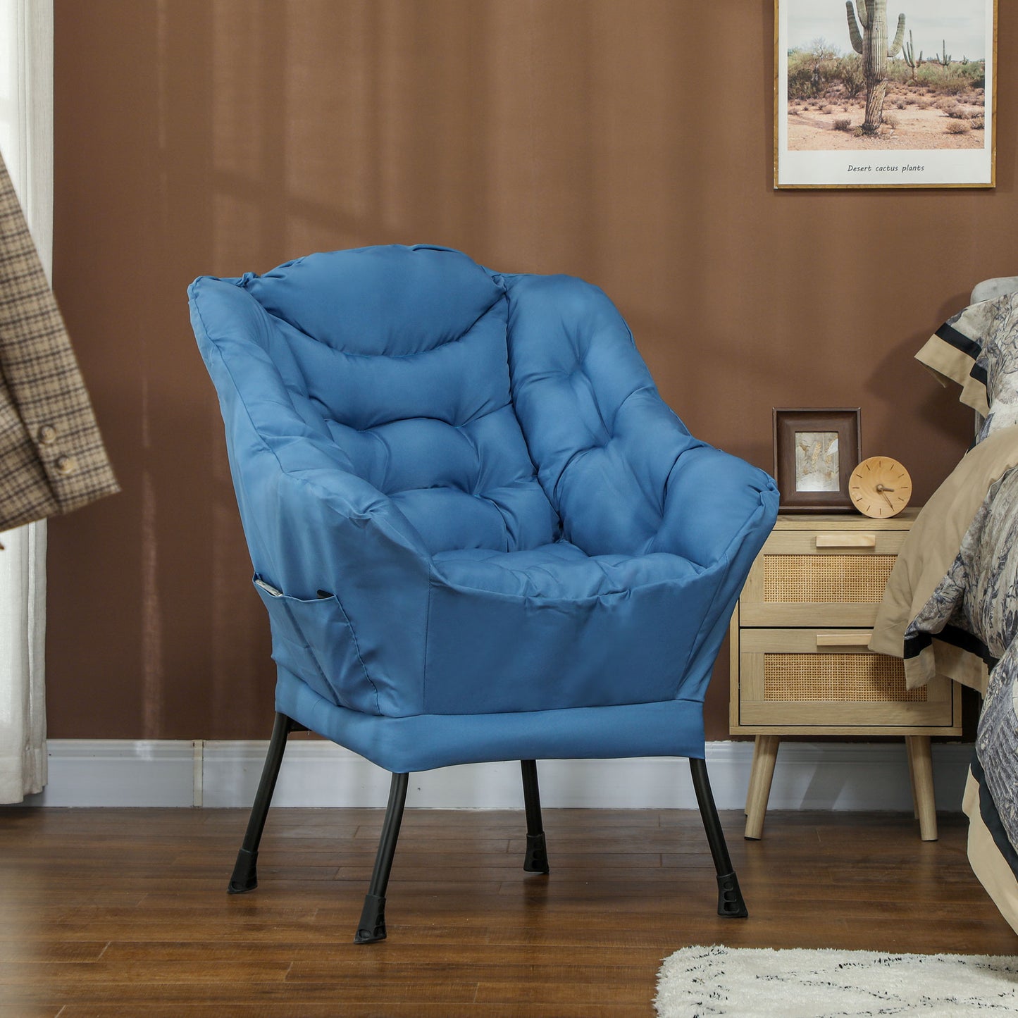Modern Accent Chair with Storage Pockets - Blue