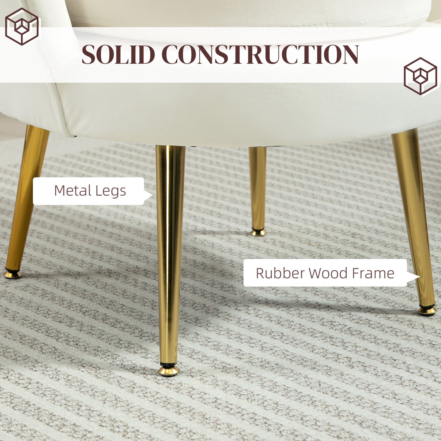 Modern Velvet Accent Chair with Lotus Backrest and Gold Legs, Cream White