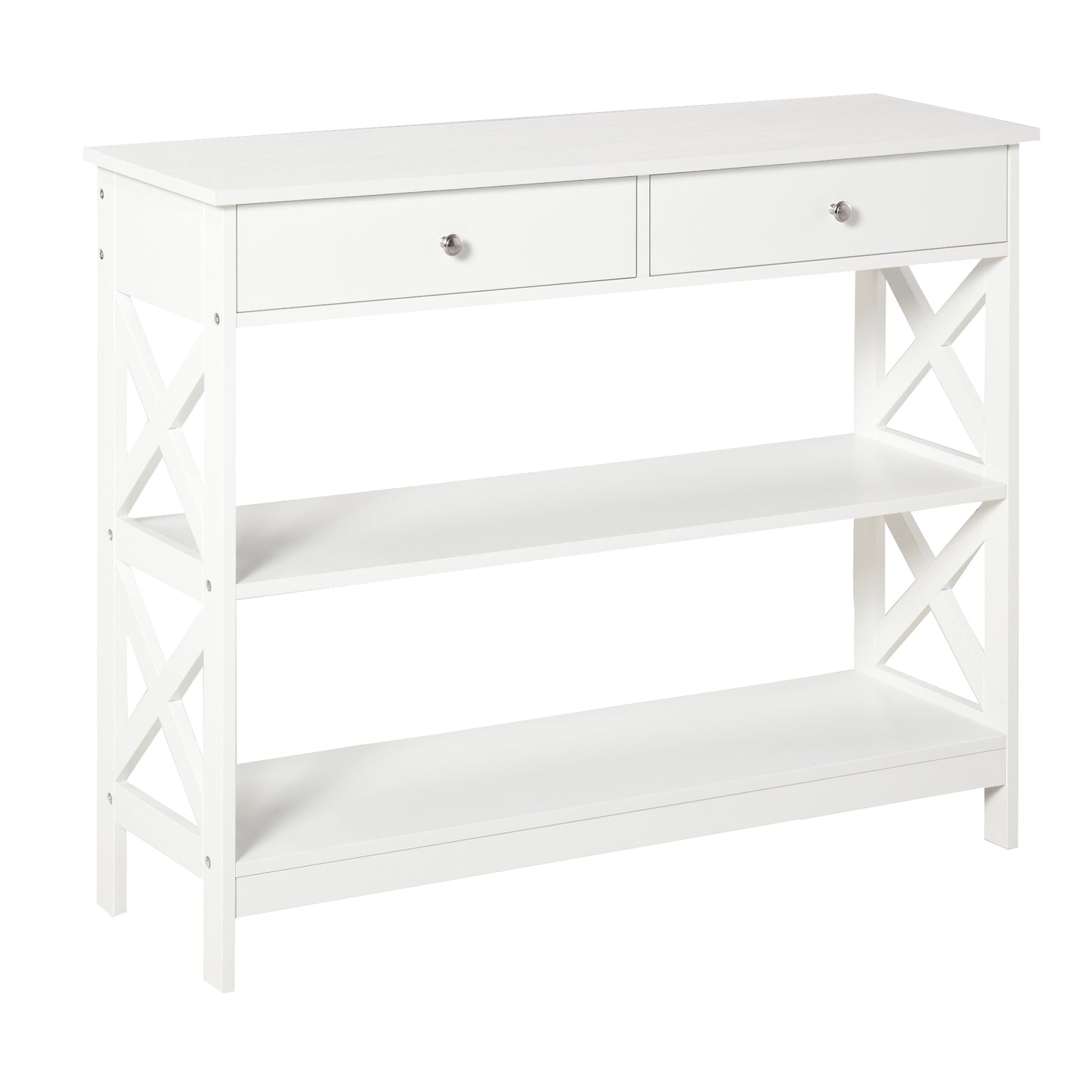 39" Console Table with X-Frame Design and Storage Drawers, White