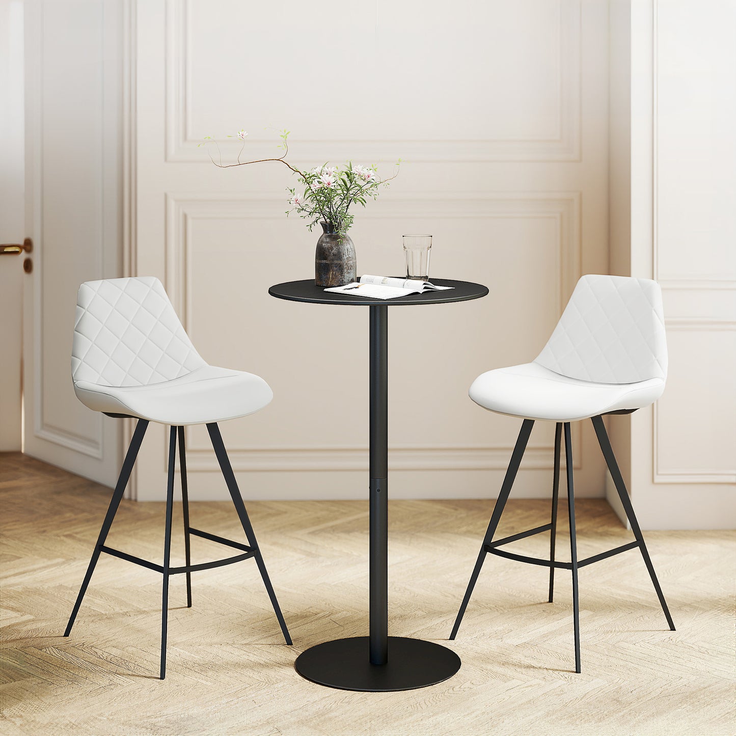 Round Bar Table with Steel Frame for 2 People, Indoor/Outdoor Use, Black