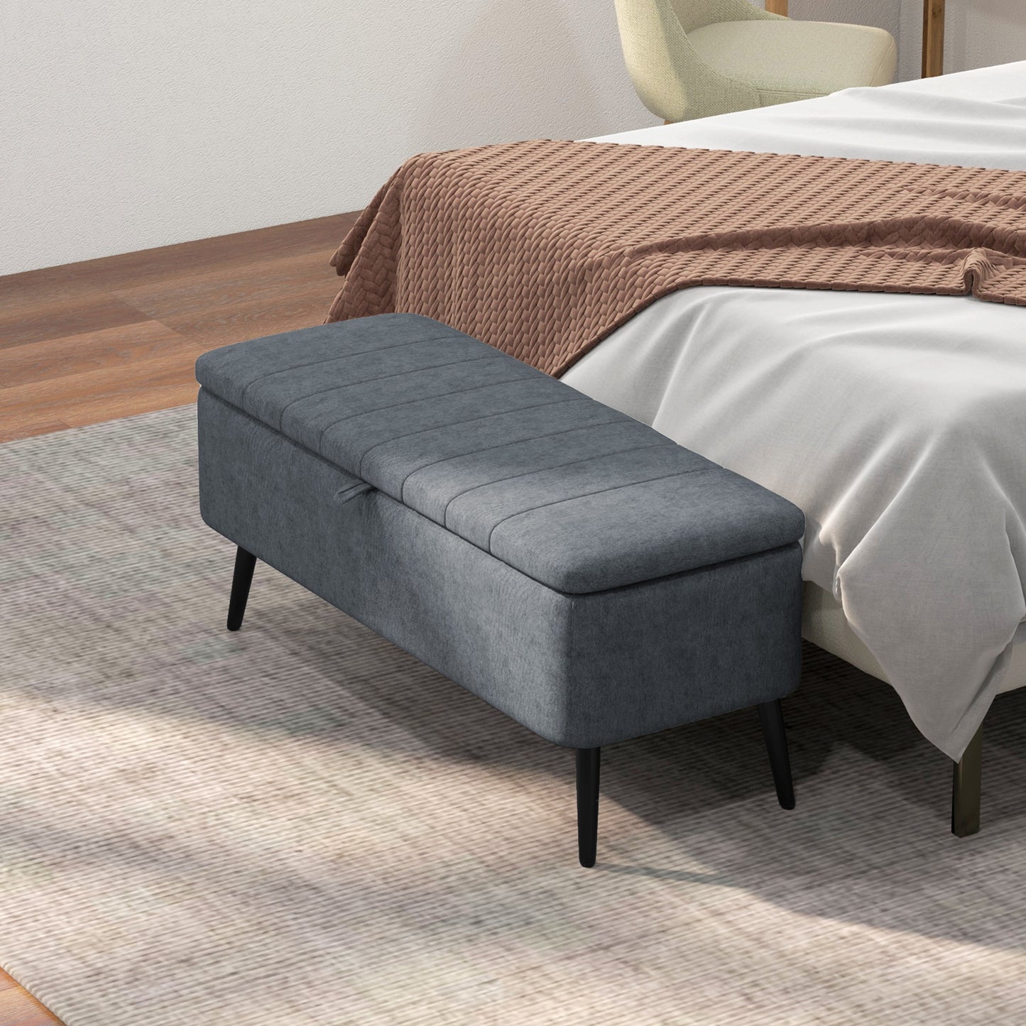 40" Linen Storage Ottoman Bench with Steel Legs, Dark Gray