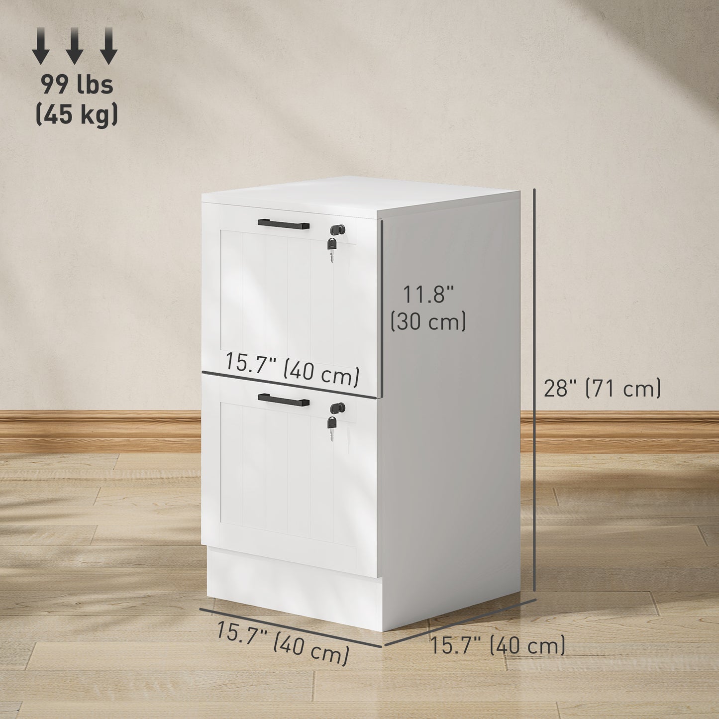 2-Drawer Locking File Cabinet with Adjustable Hanging Bars - White