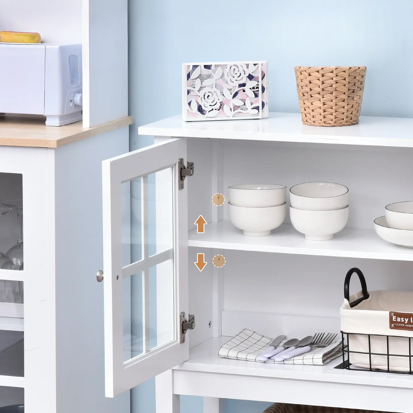 31" Modern Sideboard with Glass Doors and Adjustable Shelving, White