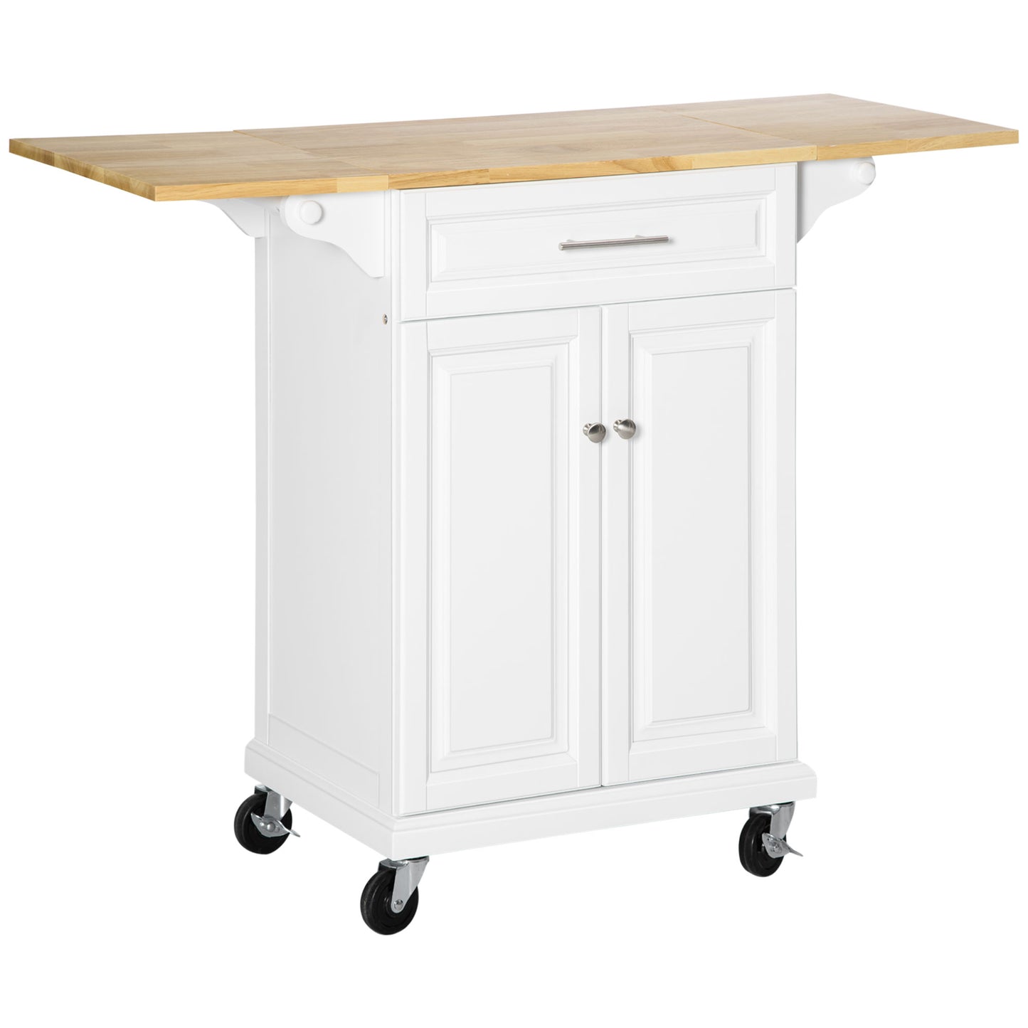 Kitchen Island Cart with Extended Counter, Drawer Cabinet and Towel Racks, White