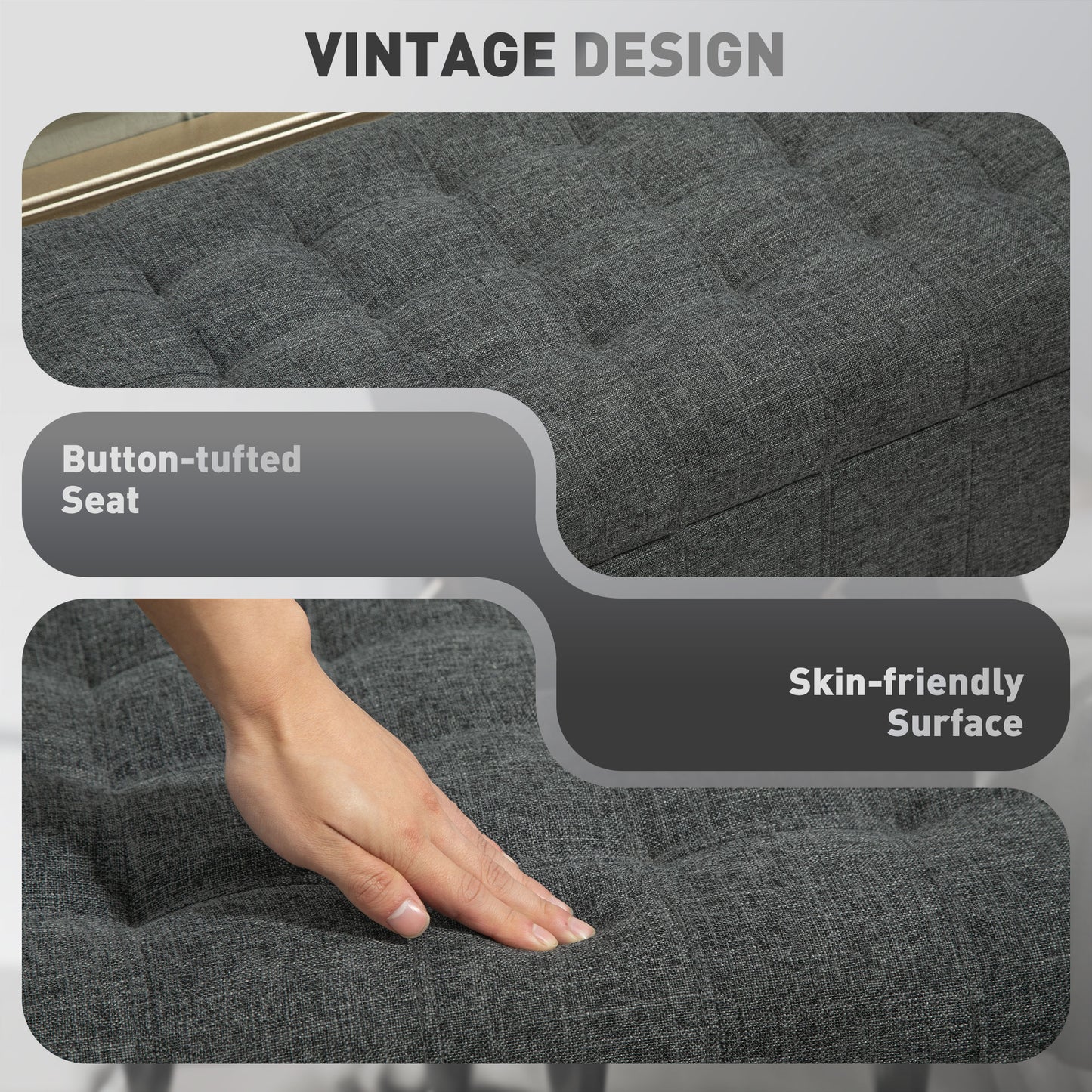 Button Tufted Storage Ottoman Bench - Grey