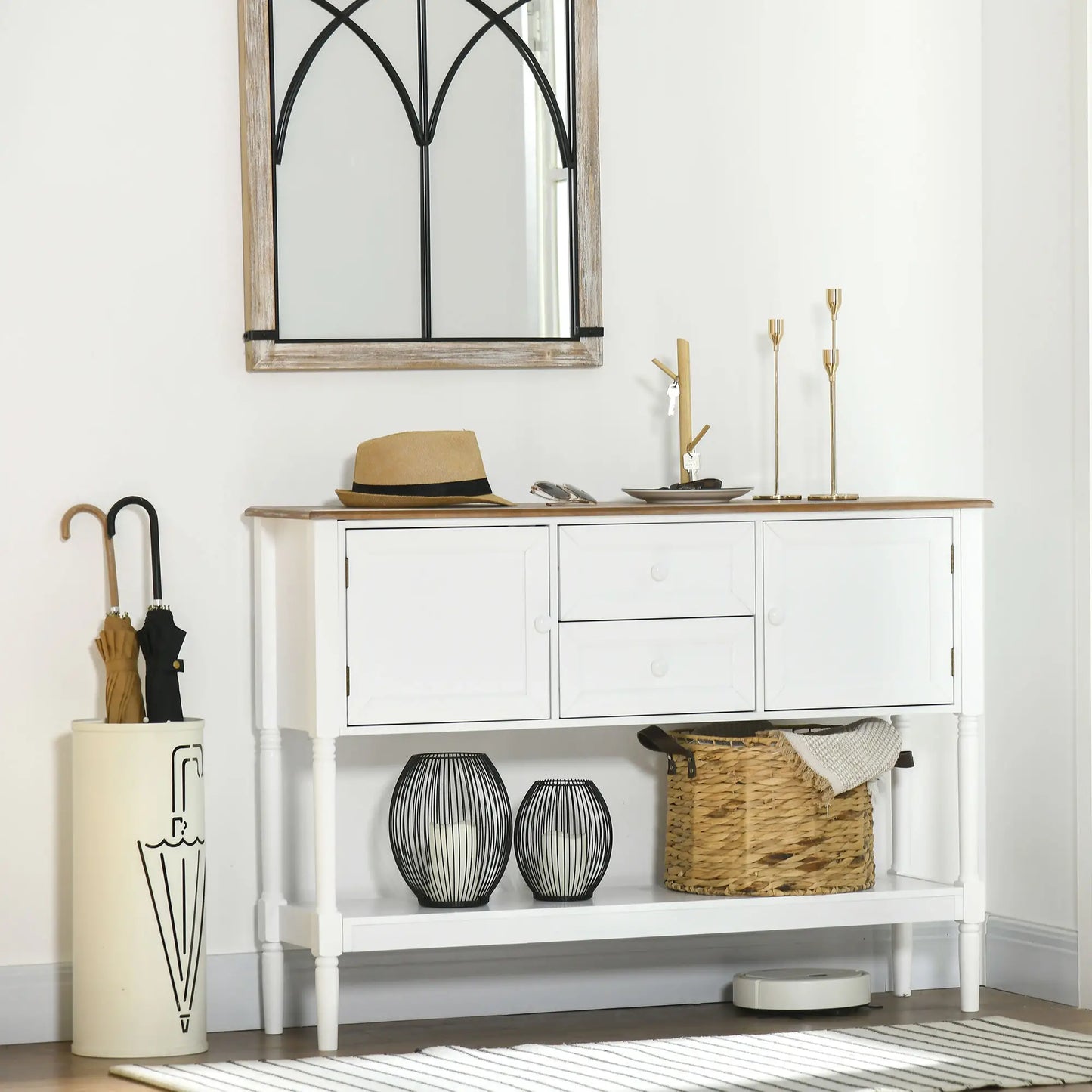 45" Vintage Console Table with Drawers and Cabinets, White
