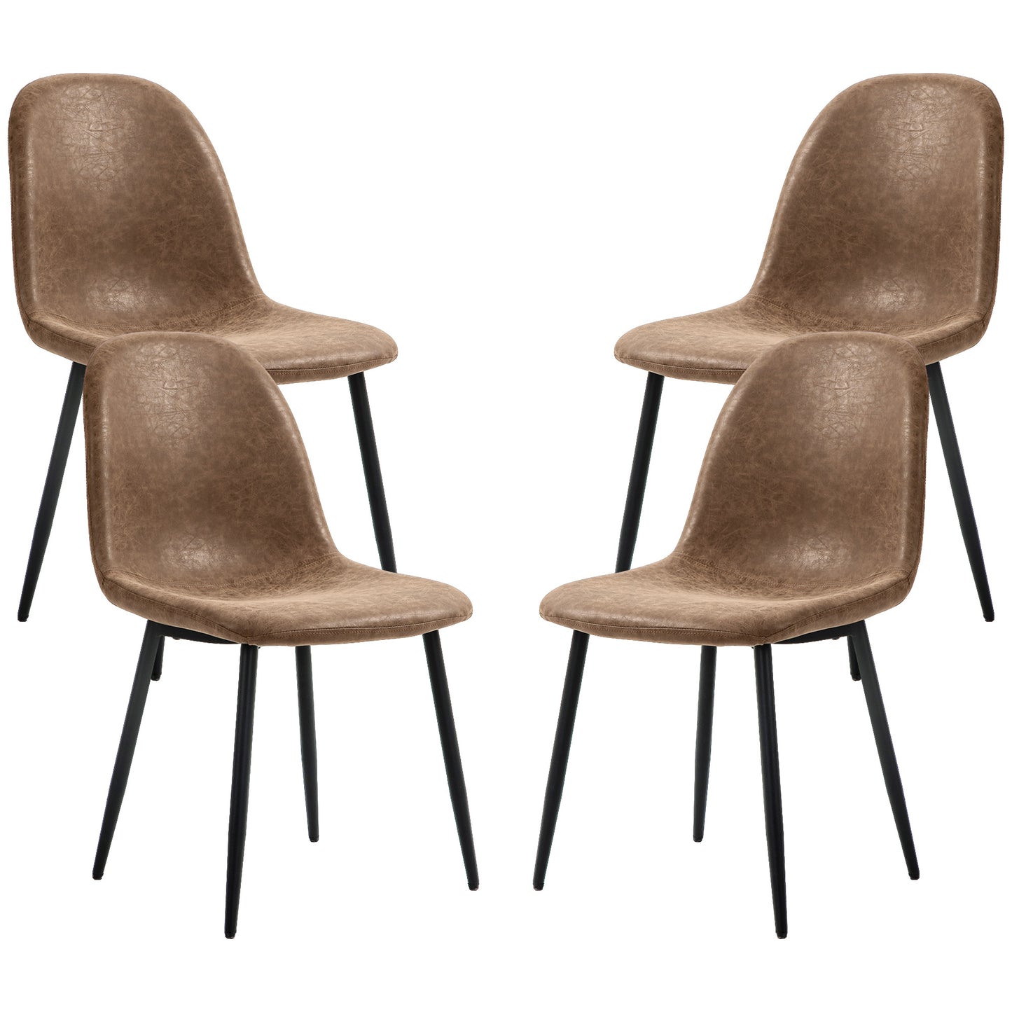Retro PU Leather Upholstered Dining Chairs, Brown (Set of 4)