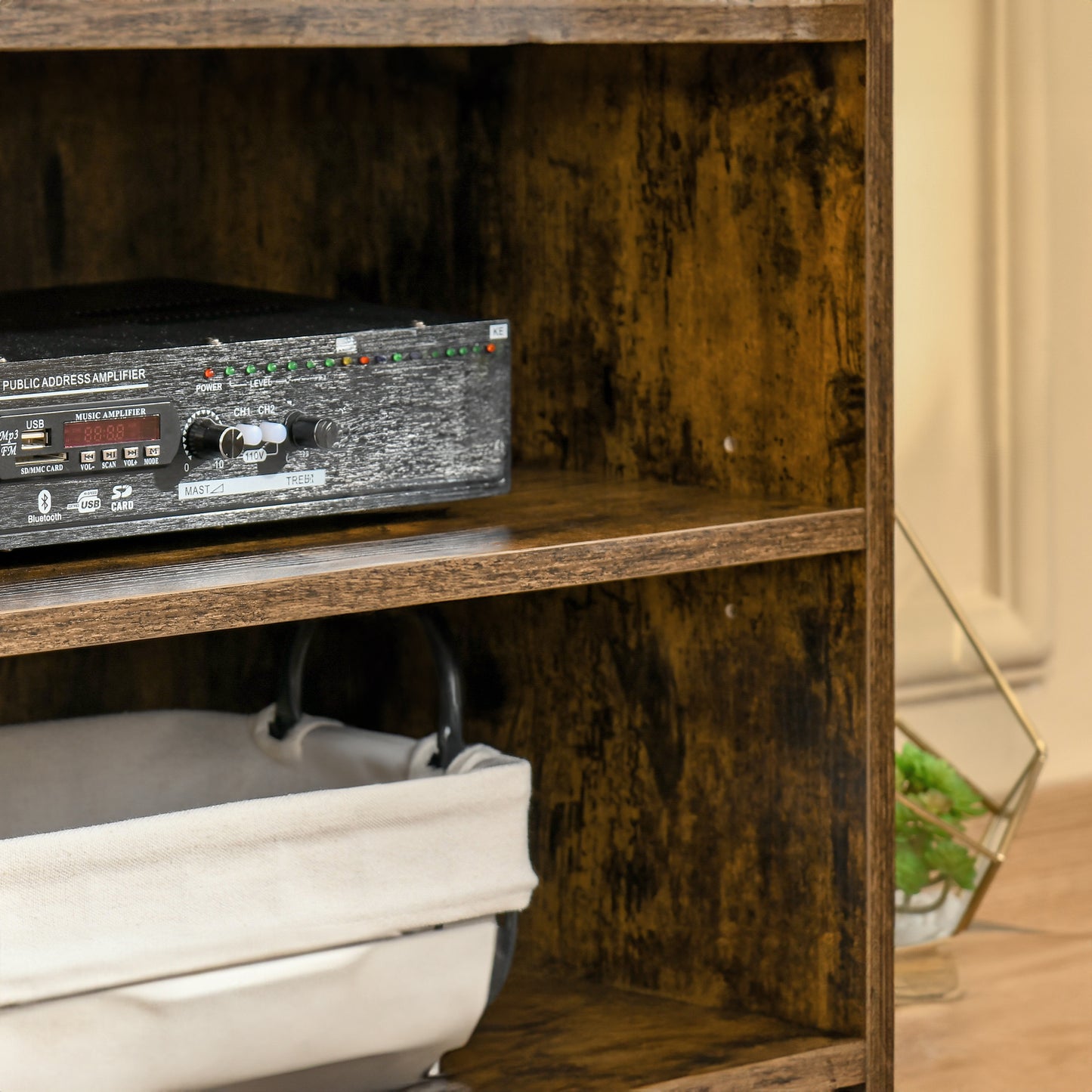Rustic Brown TV Stand for 55" TVs with Open Storage