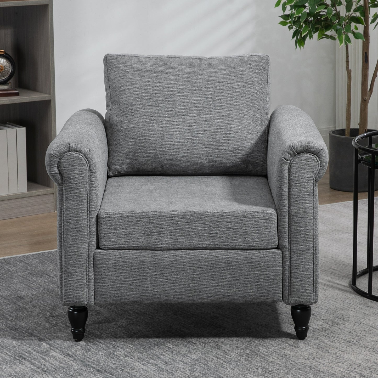 Vintage Armchair, Upholstered Accent Chair with Rolled Arms, Light Gray