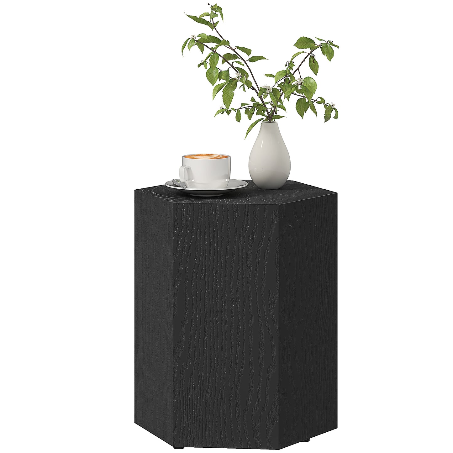 Hexagonal Wood Grain Side Table for Indoor and Outdoor Use, Black