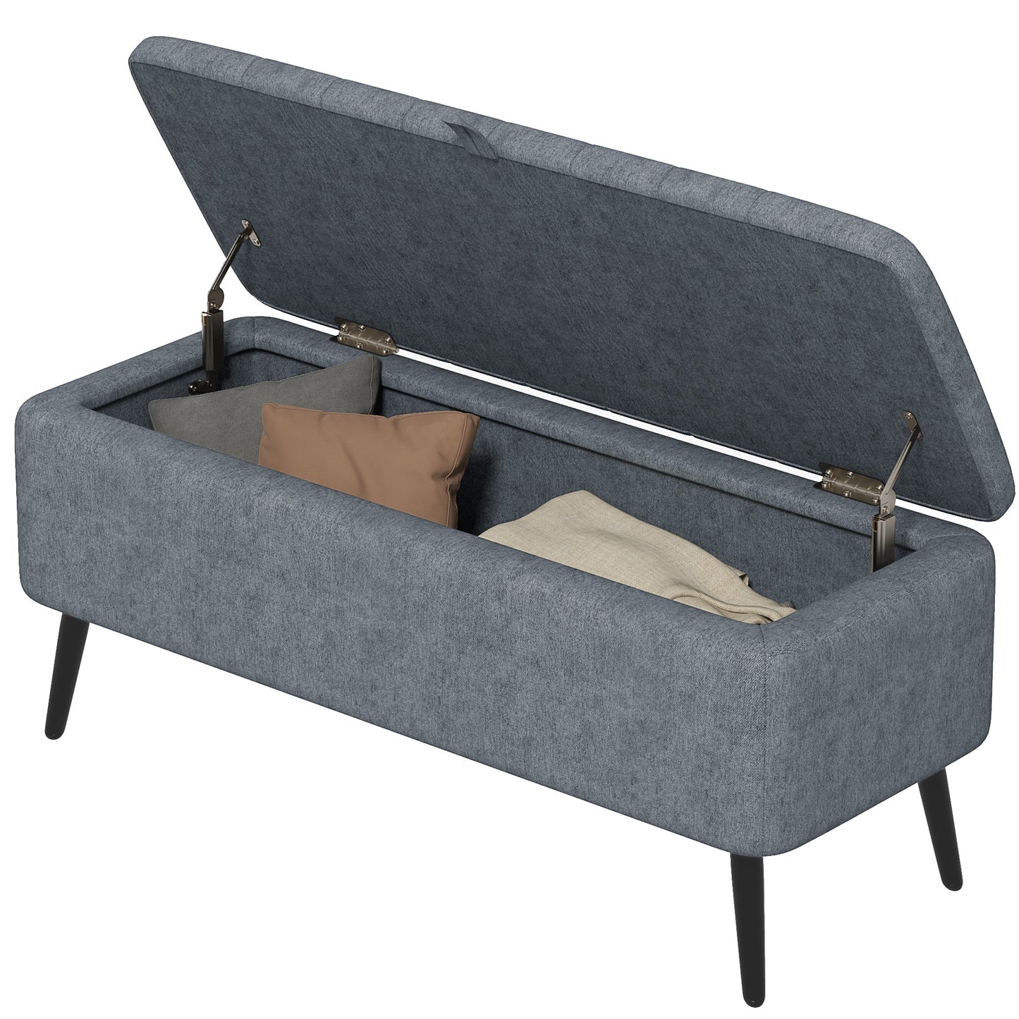 40" Linen Storage Ottoman Bench with Steel Legs, Dark Gray