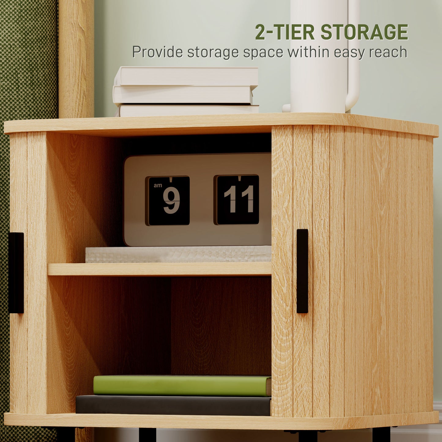 Nordic Nightstands with Sliding Shutter Doors, Oak (Set of 2)