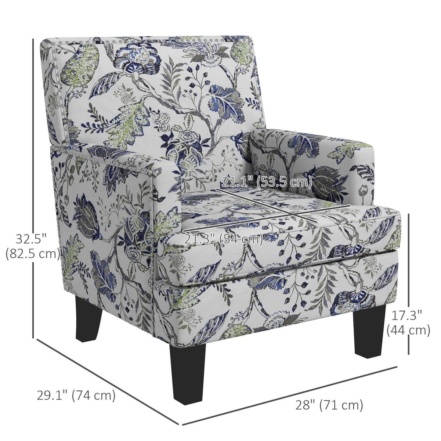 Upholstered Armchair, Mid-Century Accent Chair with Floral Pattern, Multicolor