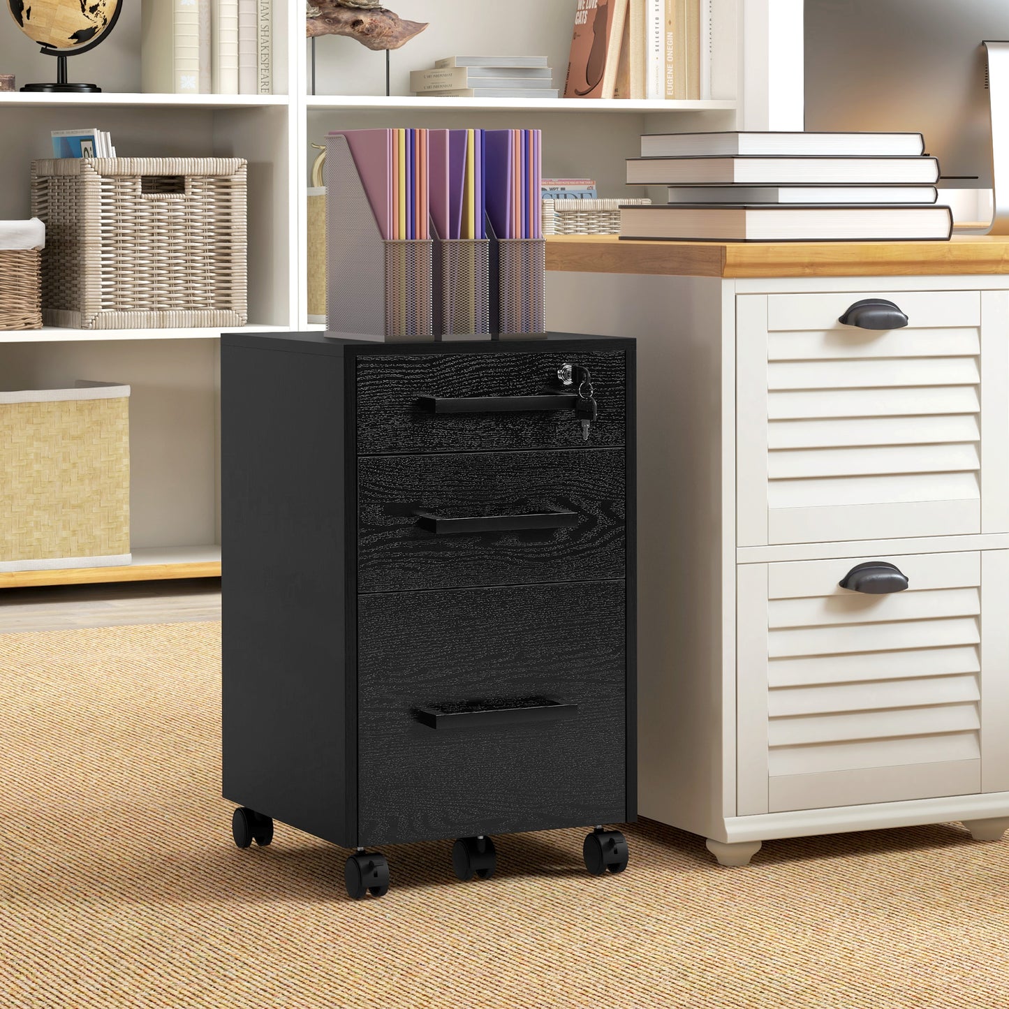 Under Desk Locking File Cabinet on Wheels