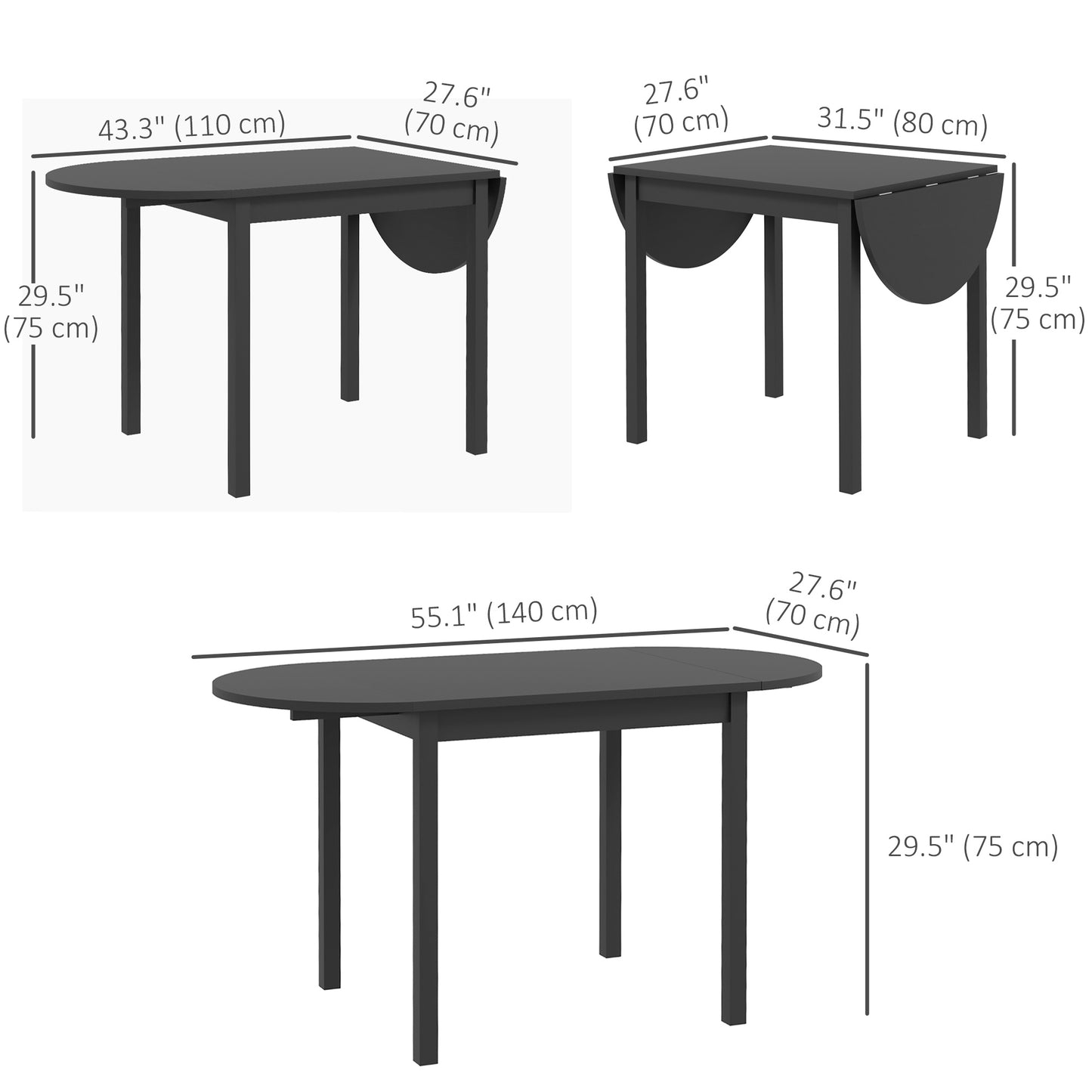 Solid Wood Drop Leaf Dining Table for Small Spaces - Black