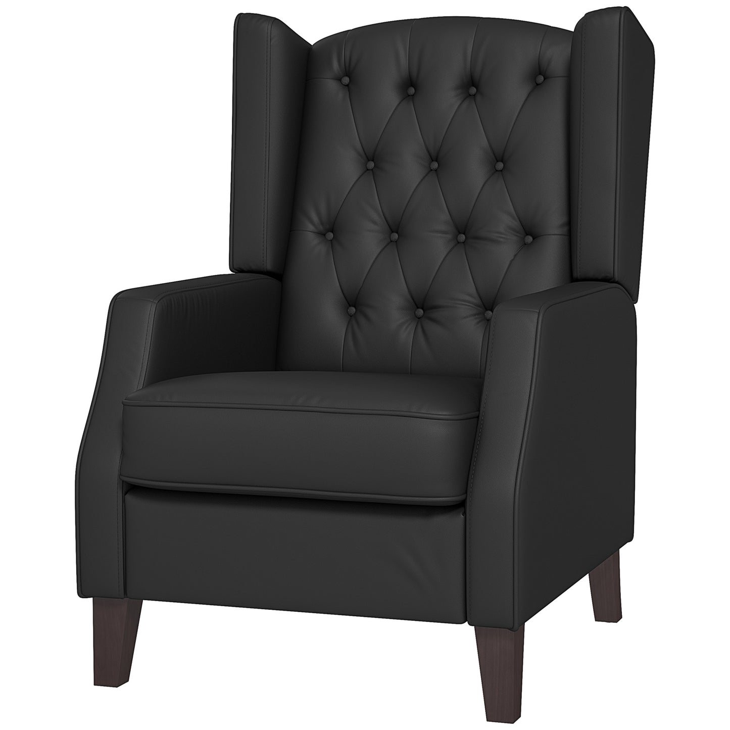 Button-Tufted Wingback Armchair with Faux Leather Upholstery, Black
